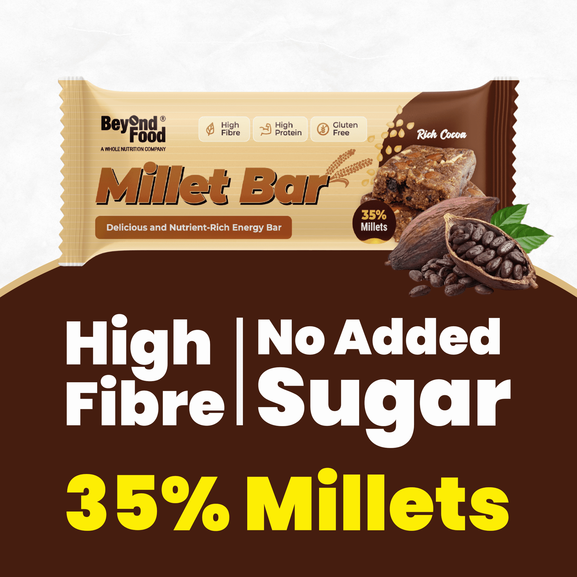 Beyond Food Millet Bar - Rich Cocoa | Pack of 8 | 8x40g