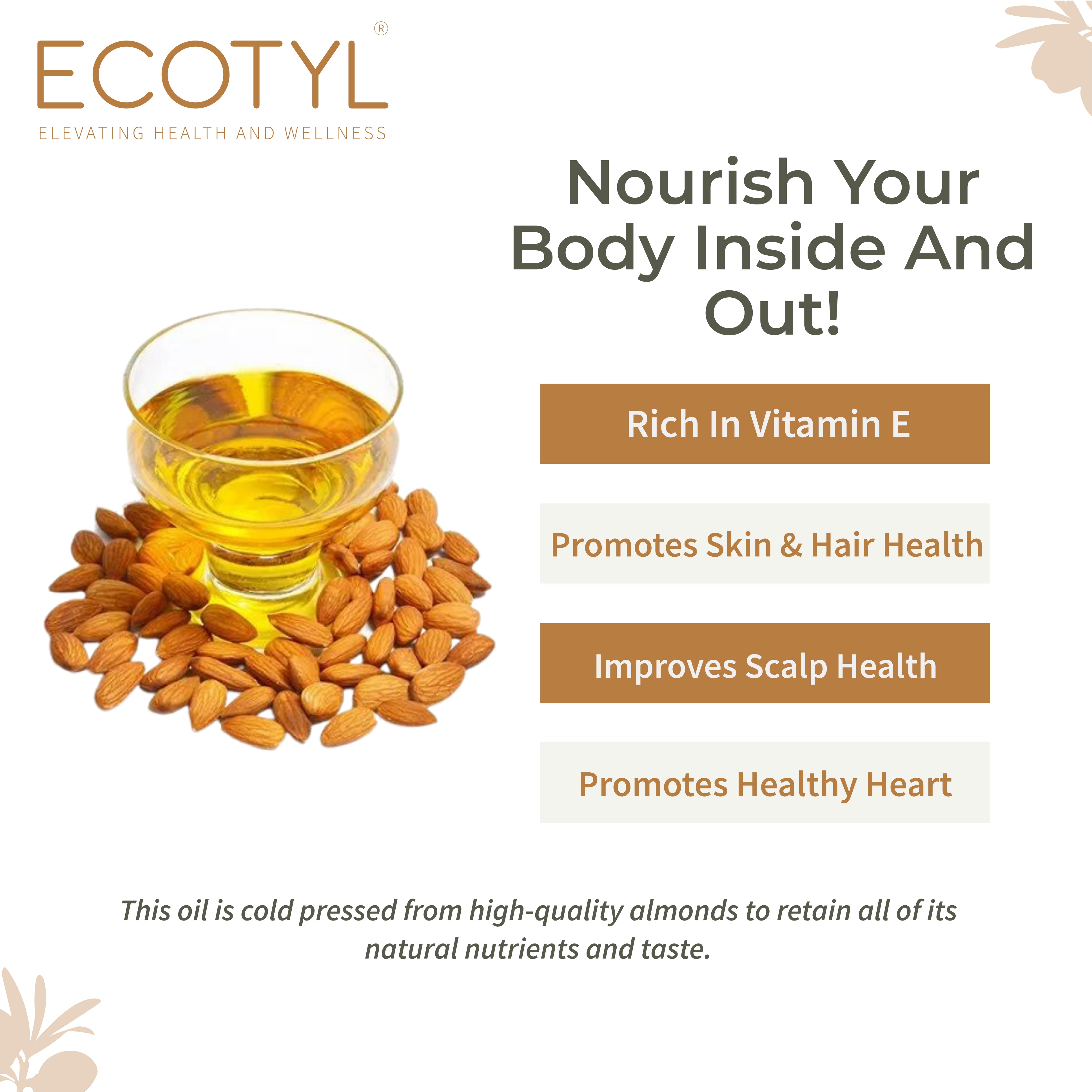 Ecotyl Cold Pressed Almond Oil - Sweet | For Haircare & Skincare | 100ml