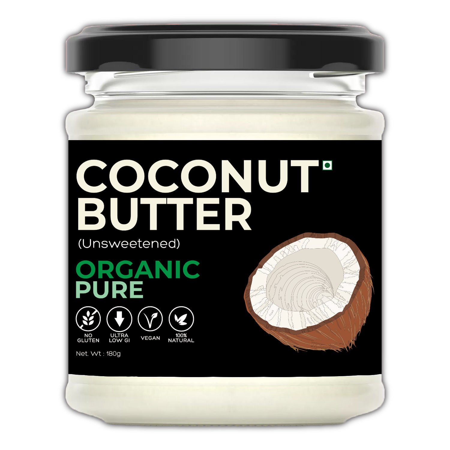 D-Alive Organic Coconut Butter (Unsweetened) (Sugar-Free, Organic, Gluten-Free, Low Carb, Ultra Low GI, Vegan, Diabetes & Keto Friendly) - 180g