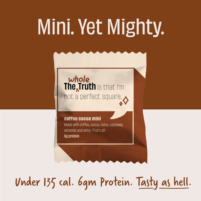 The Whole Truth - Mini Protein Bars - Coffee Cocoa- Pack of 8-8 x 27g - No Added Sugar - All Natural