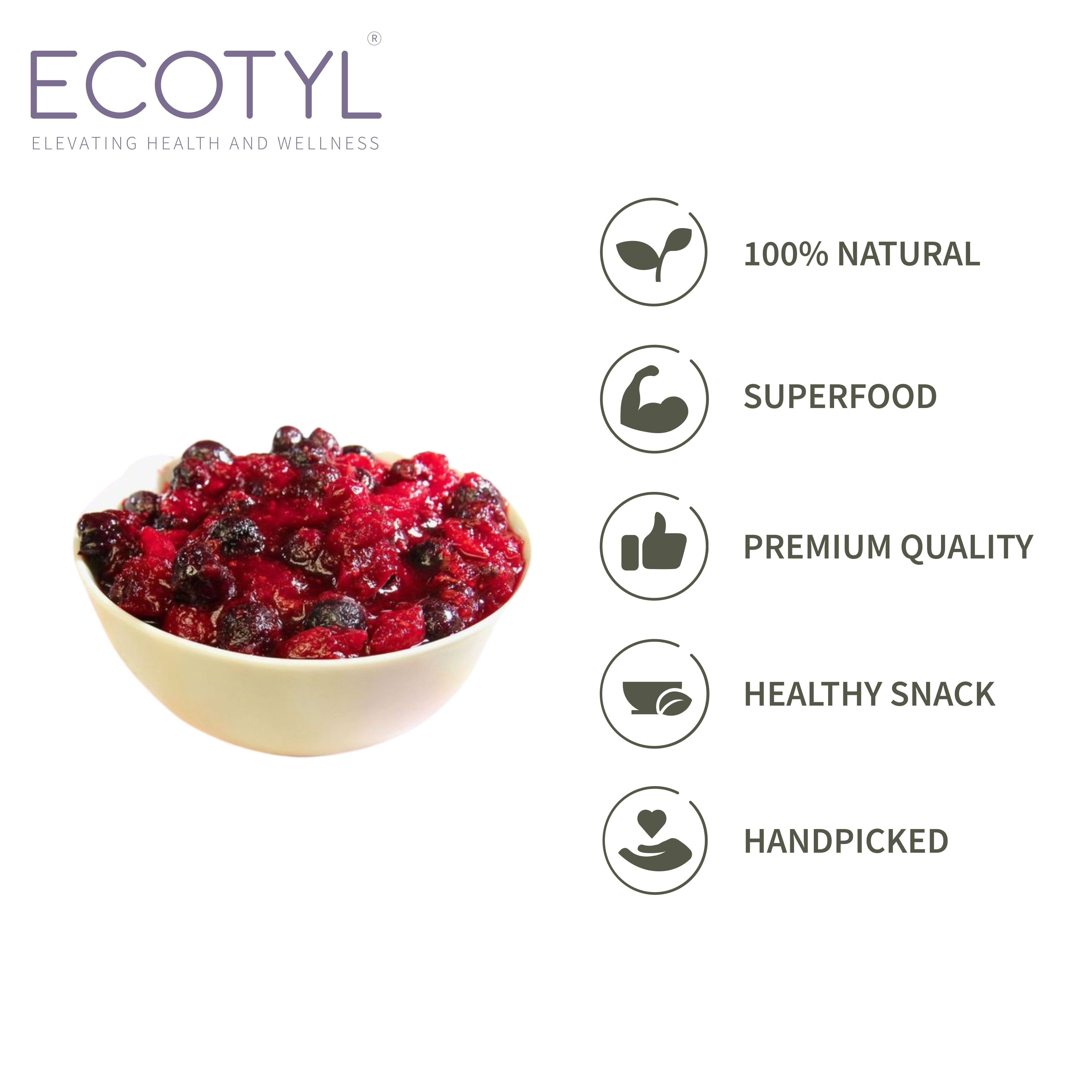 Ecotyl Dried Blueberres & Dried Cranberries Combo | Healthy Snacks | Dried Fruits | 150g Each