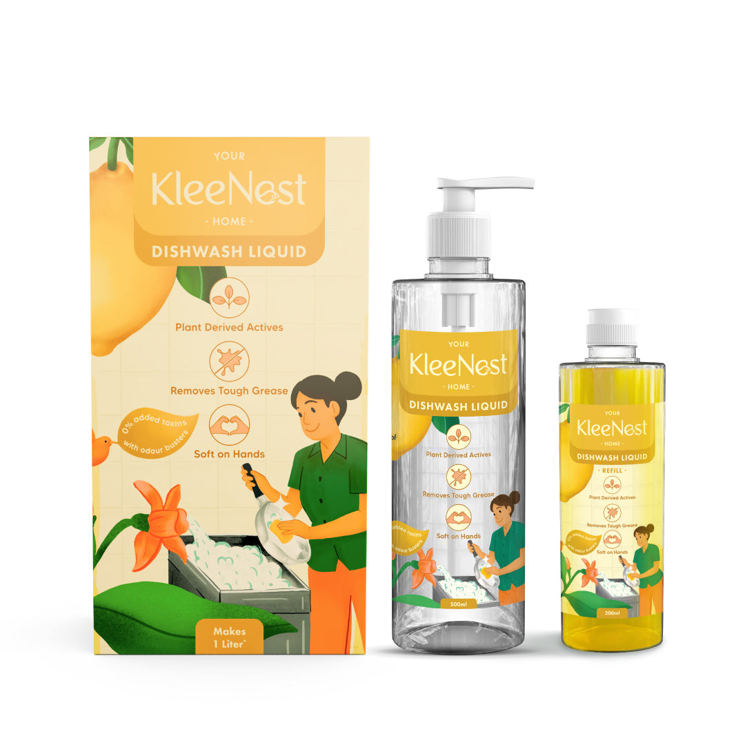 Kleenest Natural Dishwash Liquid, Lime Fragrance| 1000ml made by 200ml Concentrate Starter Kit| Removes Tough Grease, Soft on Hands| Plant-Derived, LABSA & Paraben free| Safe for Baby & Pet Utensil