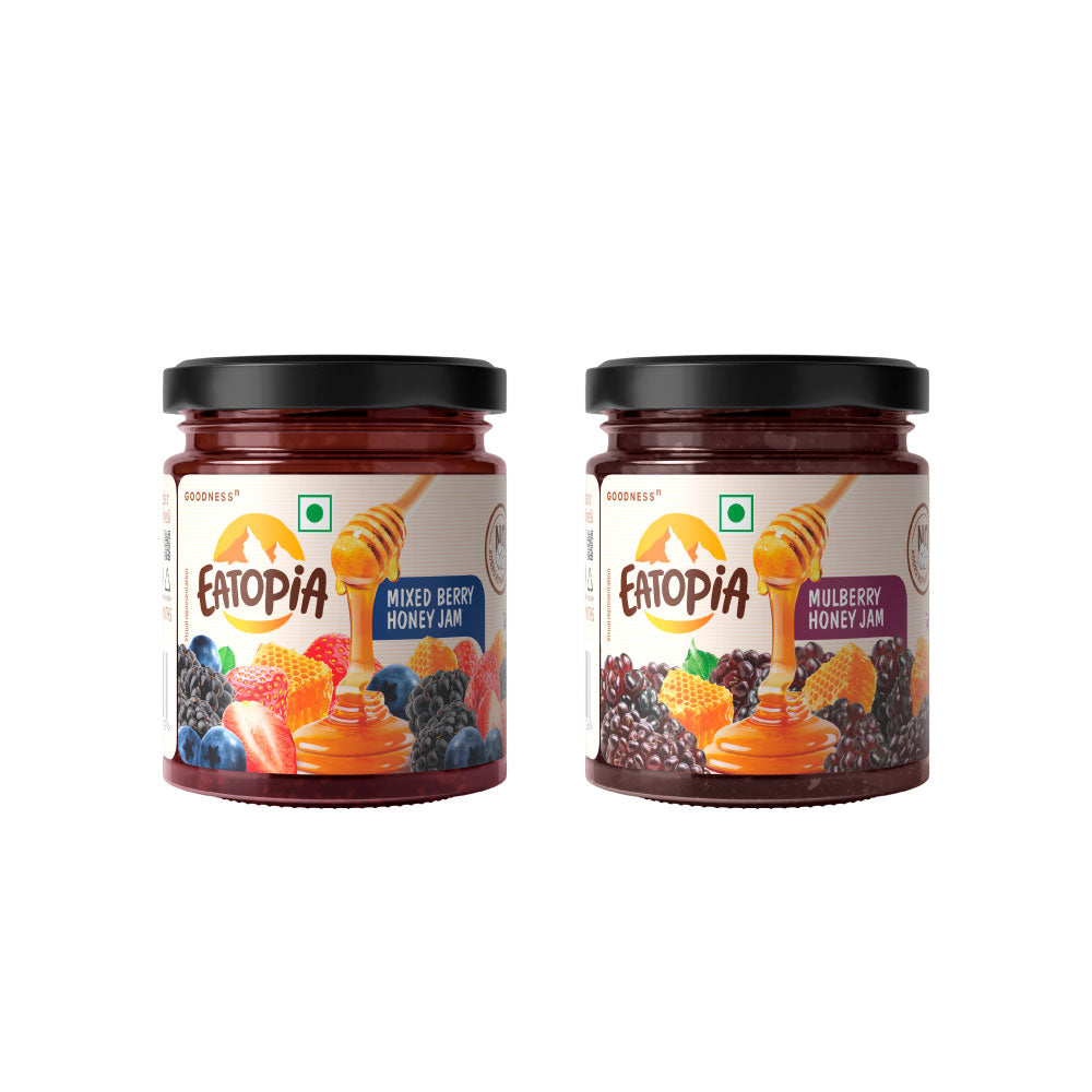 Eatopia Fruit Jam made with Pure Honey | No Refined sugar ( Mixberry + Mulberry Honey Jam (Combo) ) 480g