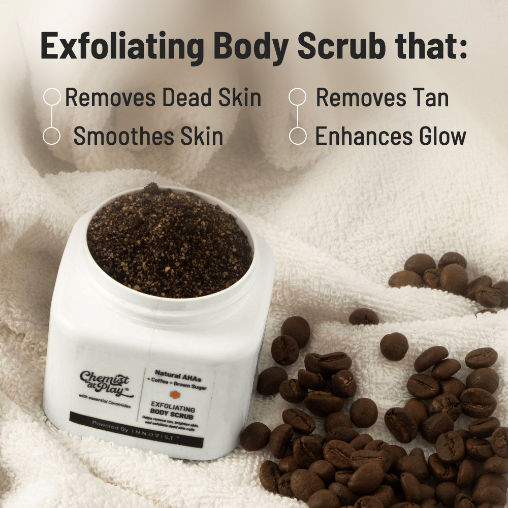 Chemist at Play Exfoliating Body Scrub For Removing Tan & Dead Skin Cells | Helps With Strawberry Skin, Keratosis Pilaris, Rough & Bumpy Skin, Tanned & Pigmented Skin | For Smooth, Soft & Bright Skin | For Men & Women | 75g