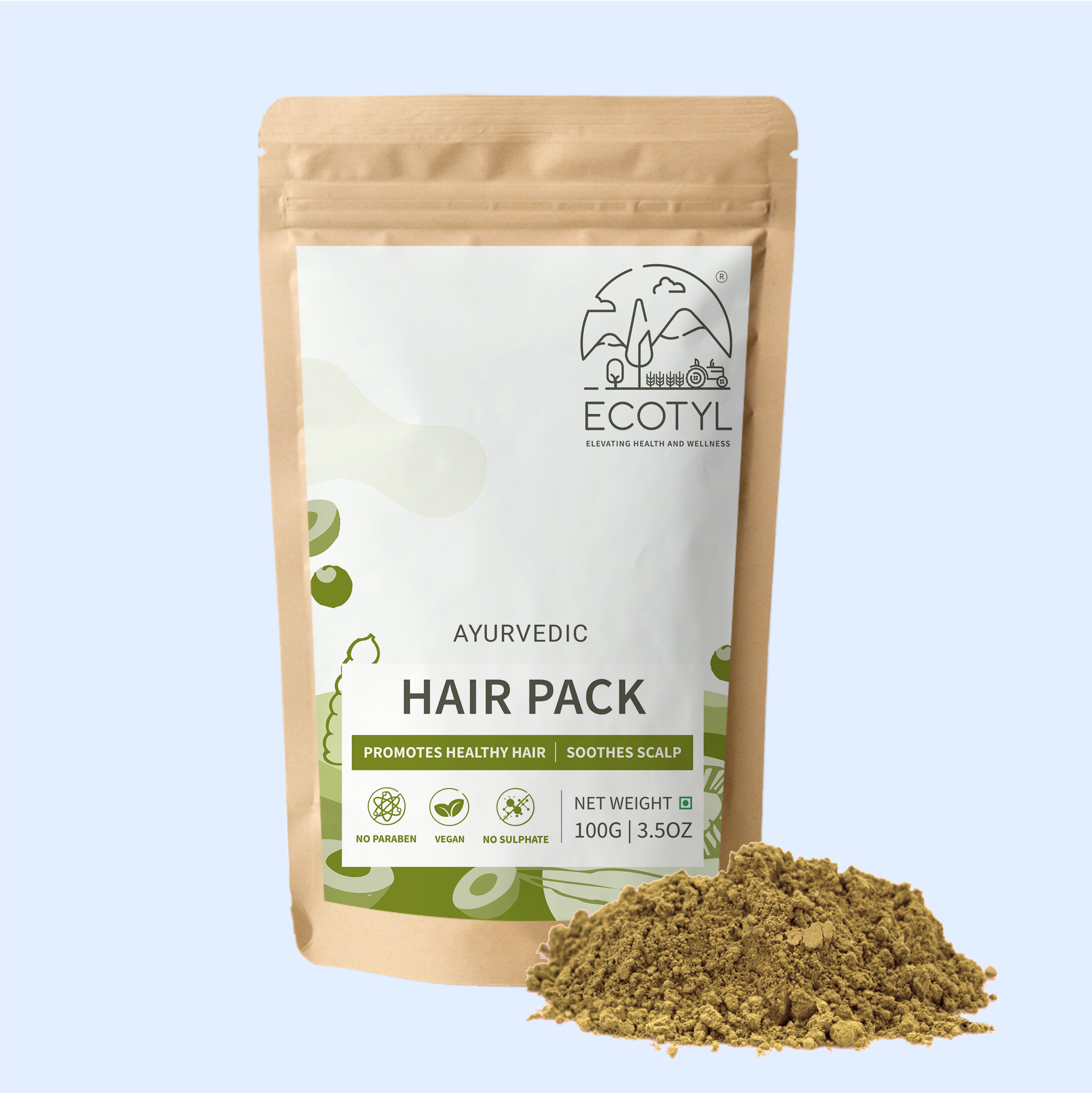 Ecotyl Ayurvedic Hair Pack | For Hair Conditioning & Strenghtening | Blend of 10+ Herbs | 100g