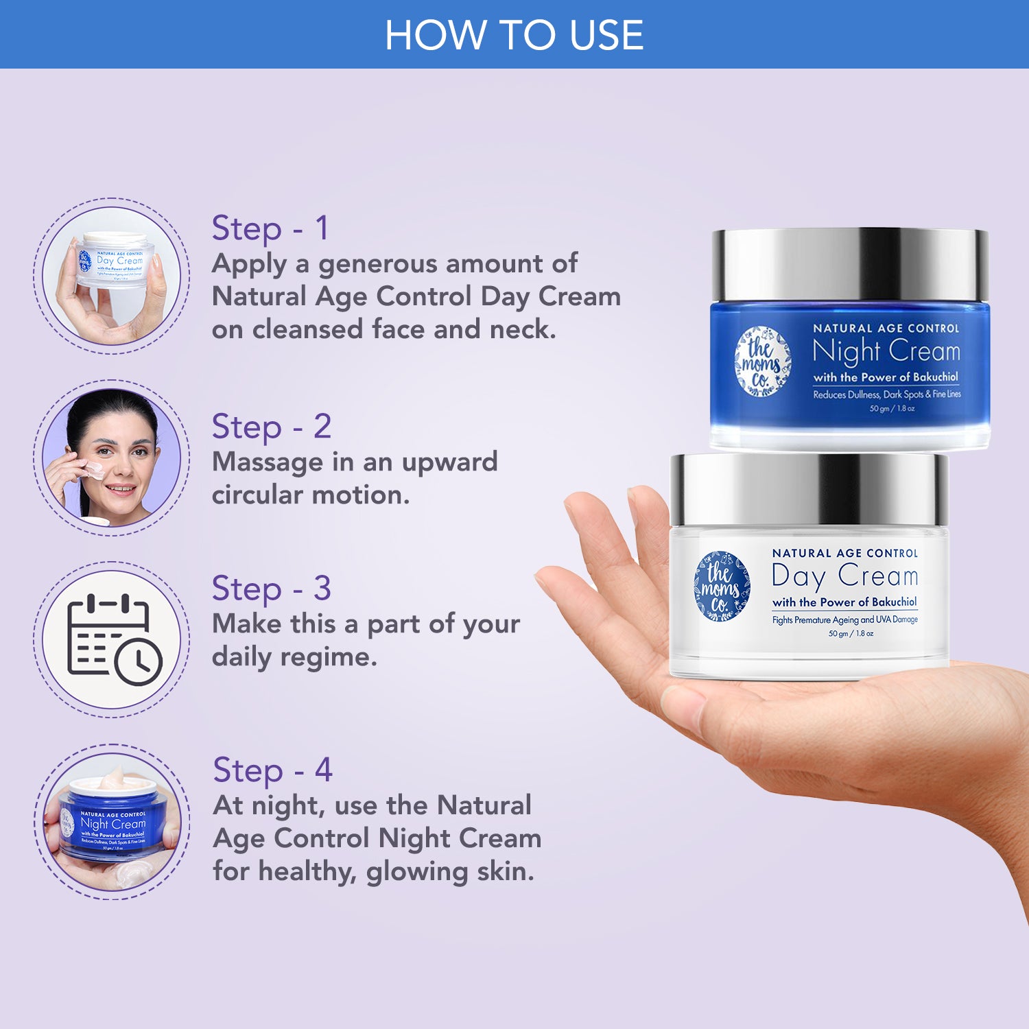 The Moms Co. Age Control Day and Night Cream Care Combo | Face Cream for Women & Men | Anti-Ageing Face Cream with Bakuchiol