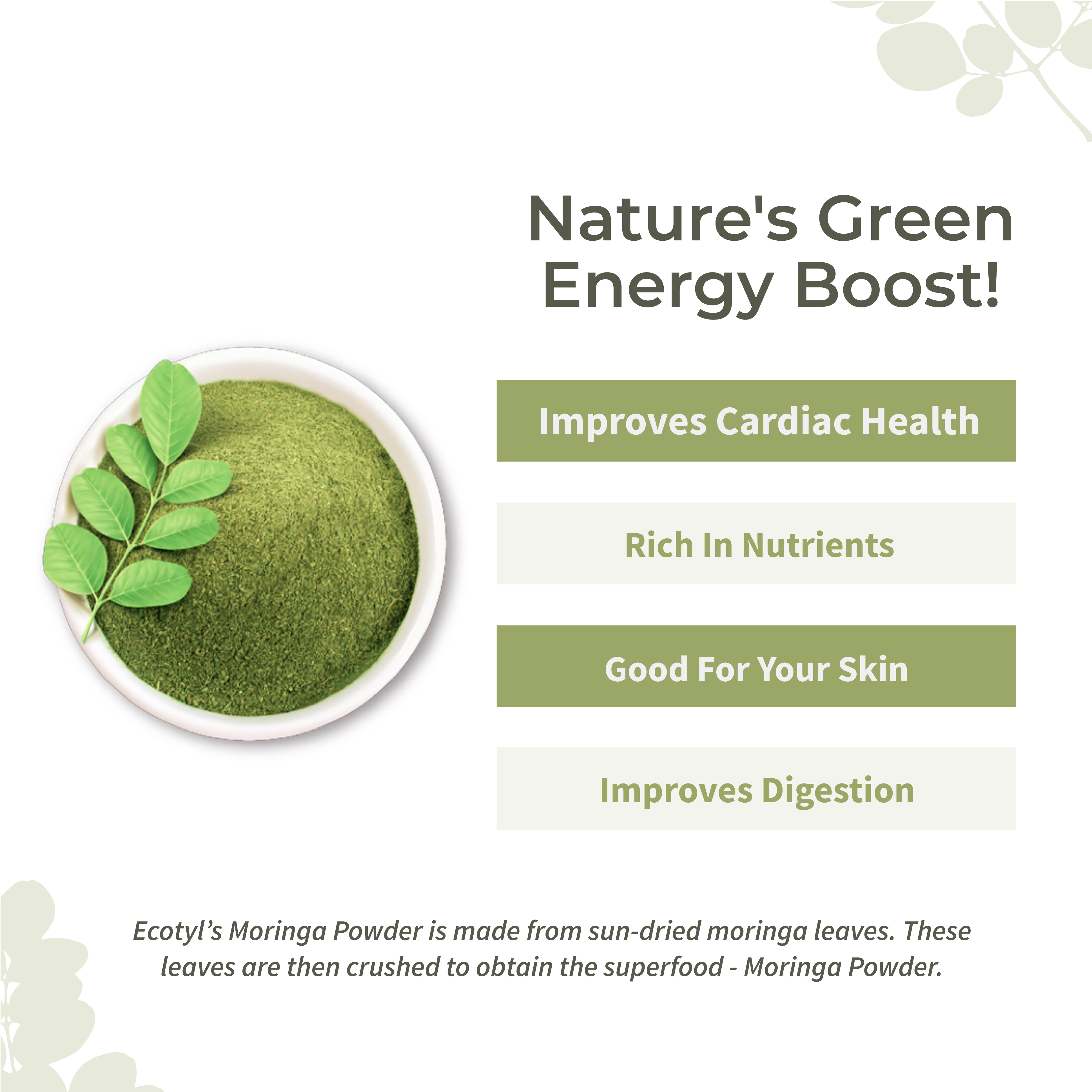 Ecotyl Moringa Leaf Powder | Natural Multi-Vitamin | Good for Hair & Skin | 180g