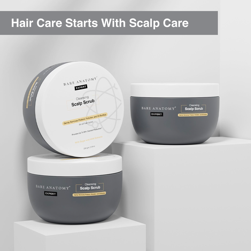 Bare Anatomy Scalp Scrub | Up To 99% Dandruff Reduction | Dandruff Remover | Natural AHAs, Coconut & Sugar | Oily Scalp Exfoliator Hair scrub | Sulphate & Paraben Free | For Women & Men | 250g