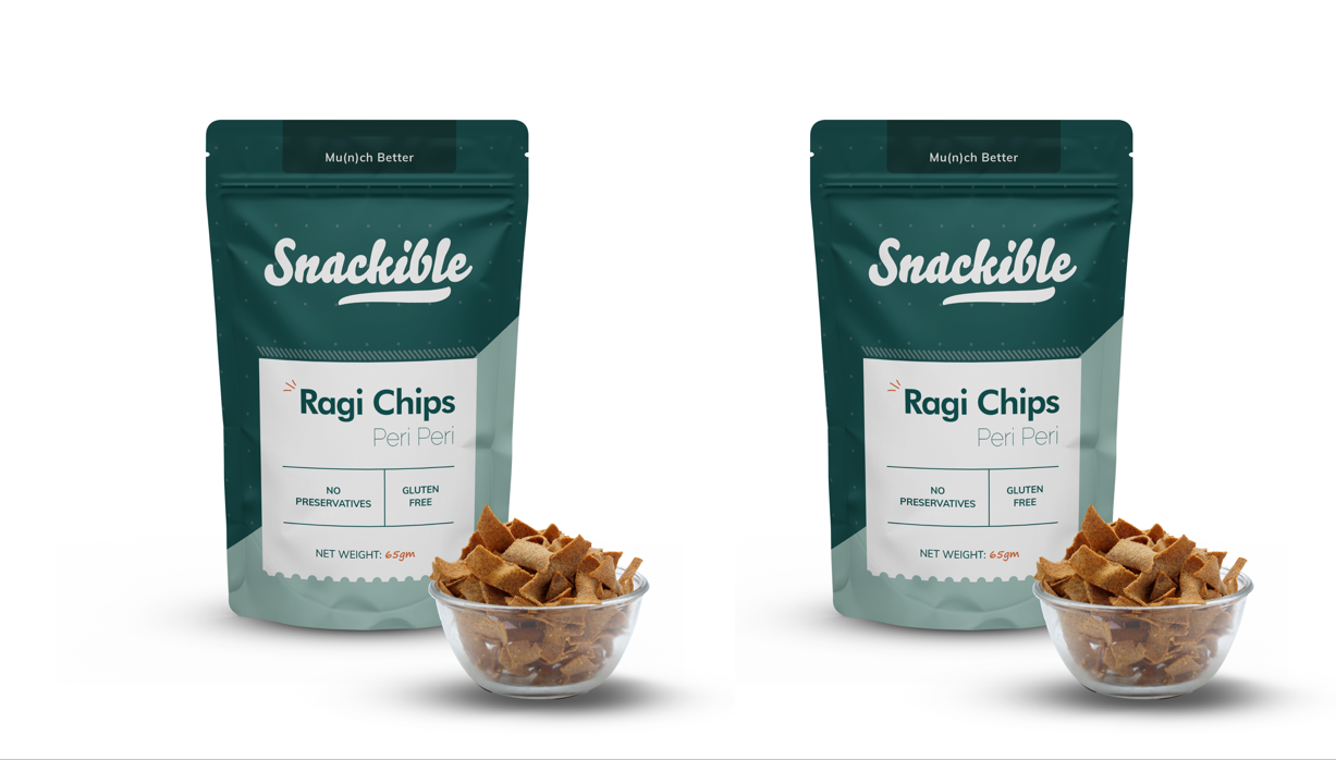 Snackible Peri Peri Ragi Chips | Pack of 8 | 65gm each