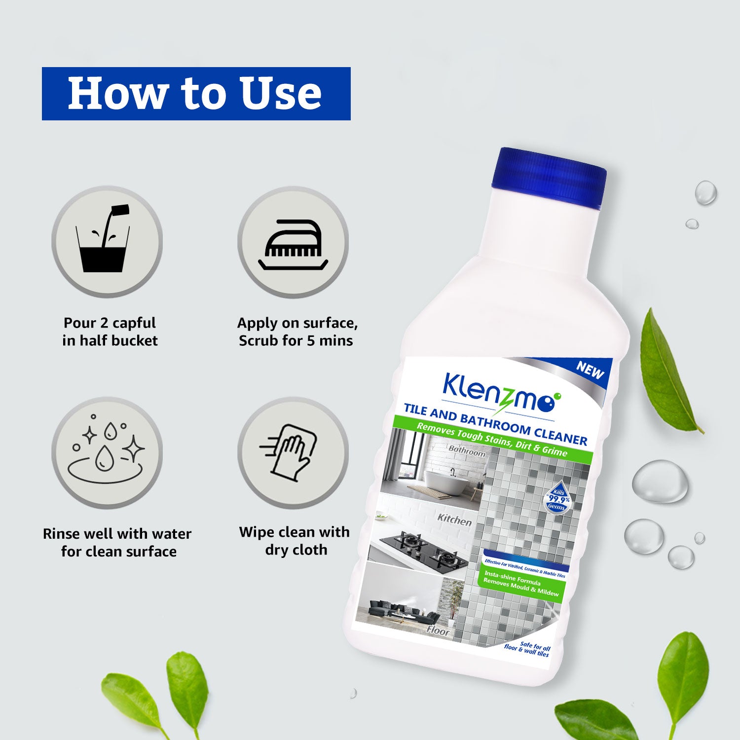 Klenzmo Tile and Bathroom cleaner, suitable for all types of tiles and marble stone Citrus  850 ml