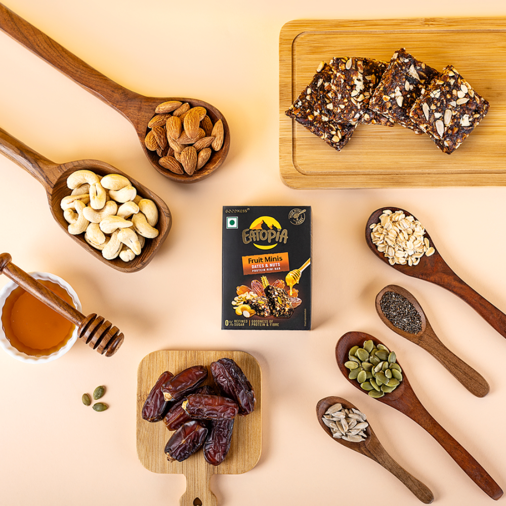 Eatopia Fruit minis made with Real Fruits, Dry Fruit, Nuts -2mango chia, 2dates, 2nuts-400g