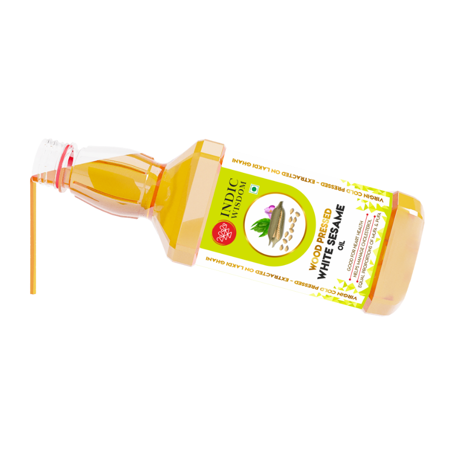 Indic Wisdom Wood Pressed White Sesame Oil I 500 ml I Cold Pressed I Extracted on Wooden Churner