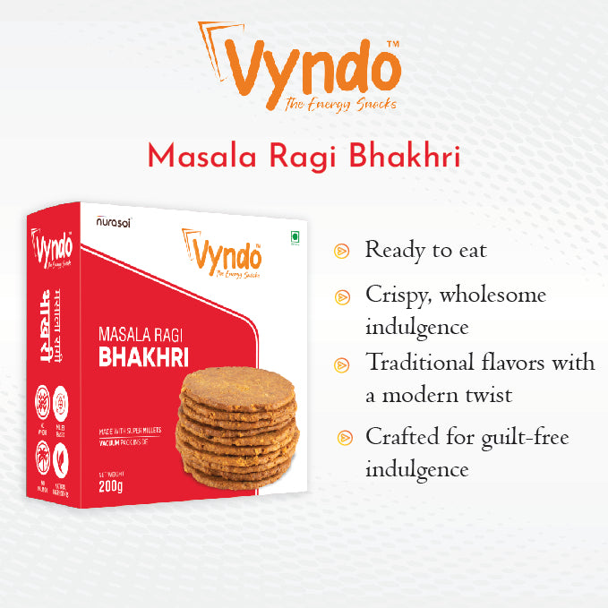 Vyndo | Masala Ragi Bhakhri | Pack of 3 | 600gm