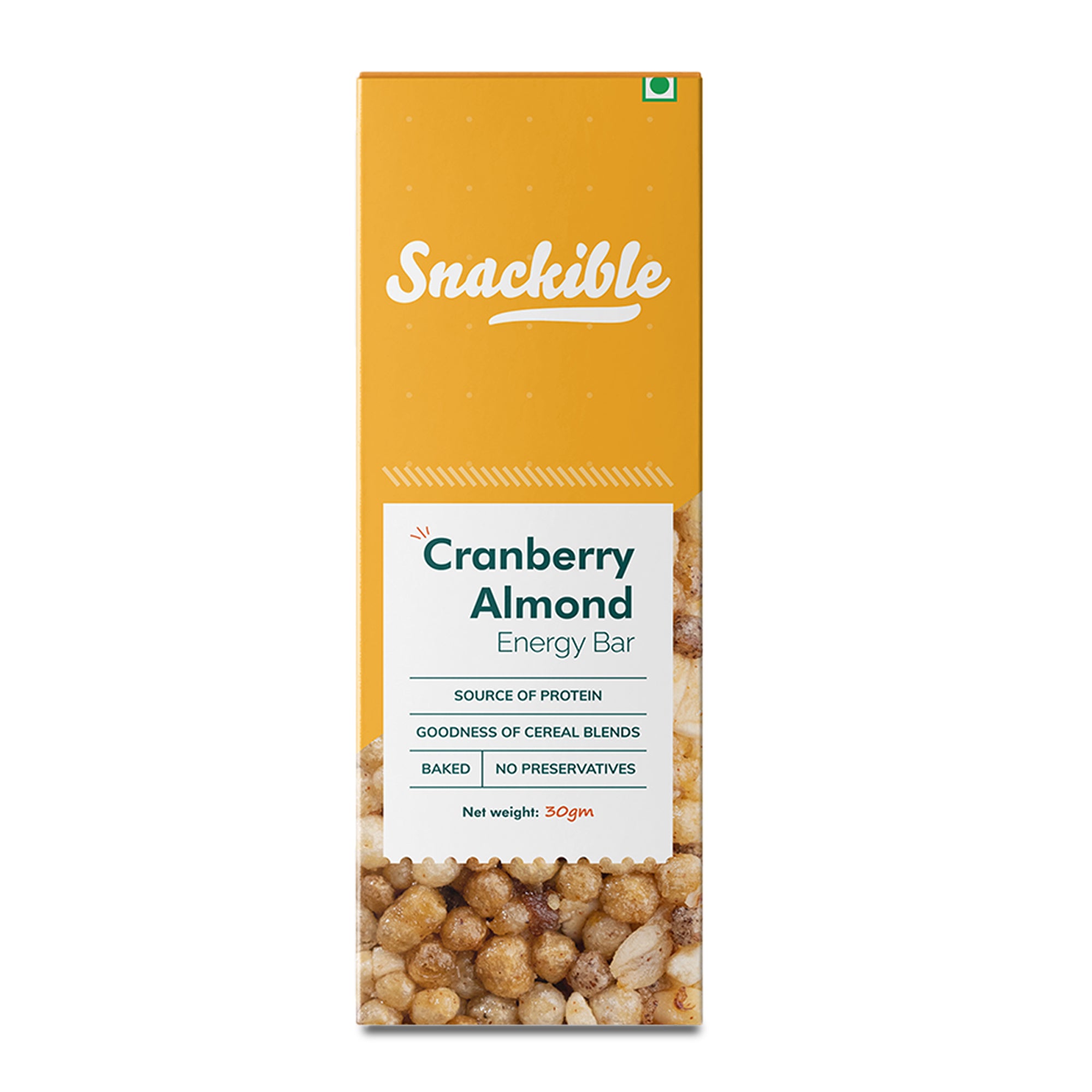 Snackible Cranberry Almond Energy Bar - 30gm | Pack of 4