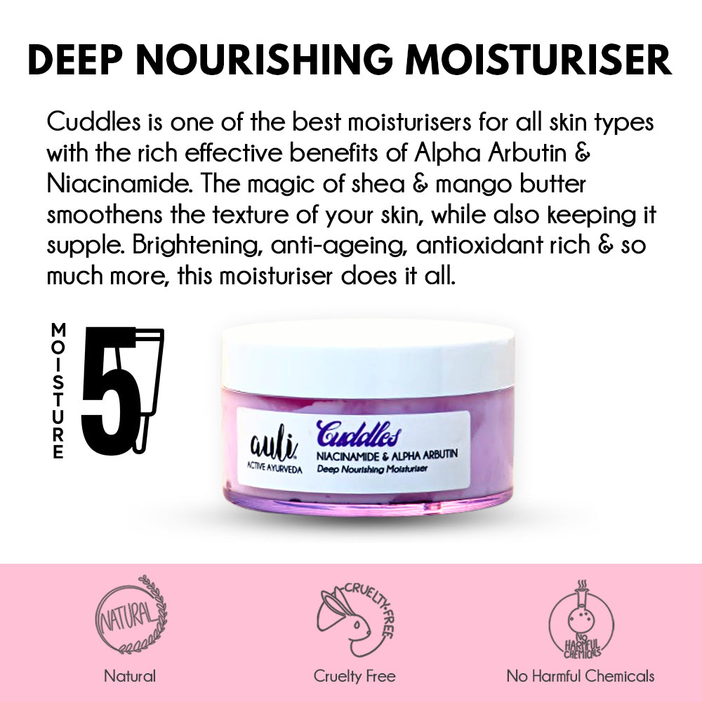 Auli Cuddles Face Moisturizer | With Alpha Arbutin, Niacinamide & Antioxidants | For Supple & Smooth Skin | All Skin Types | 120gm