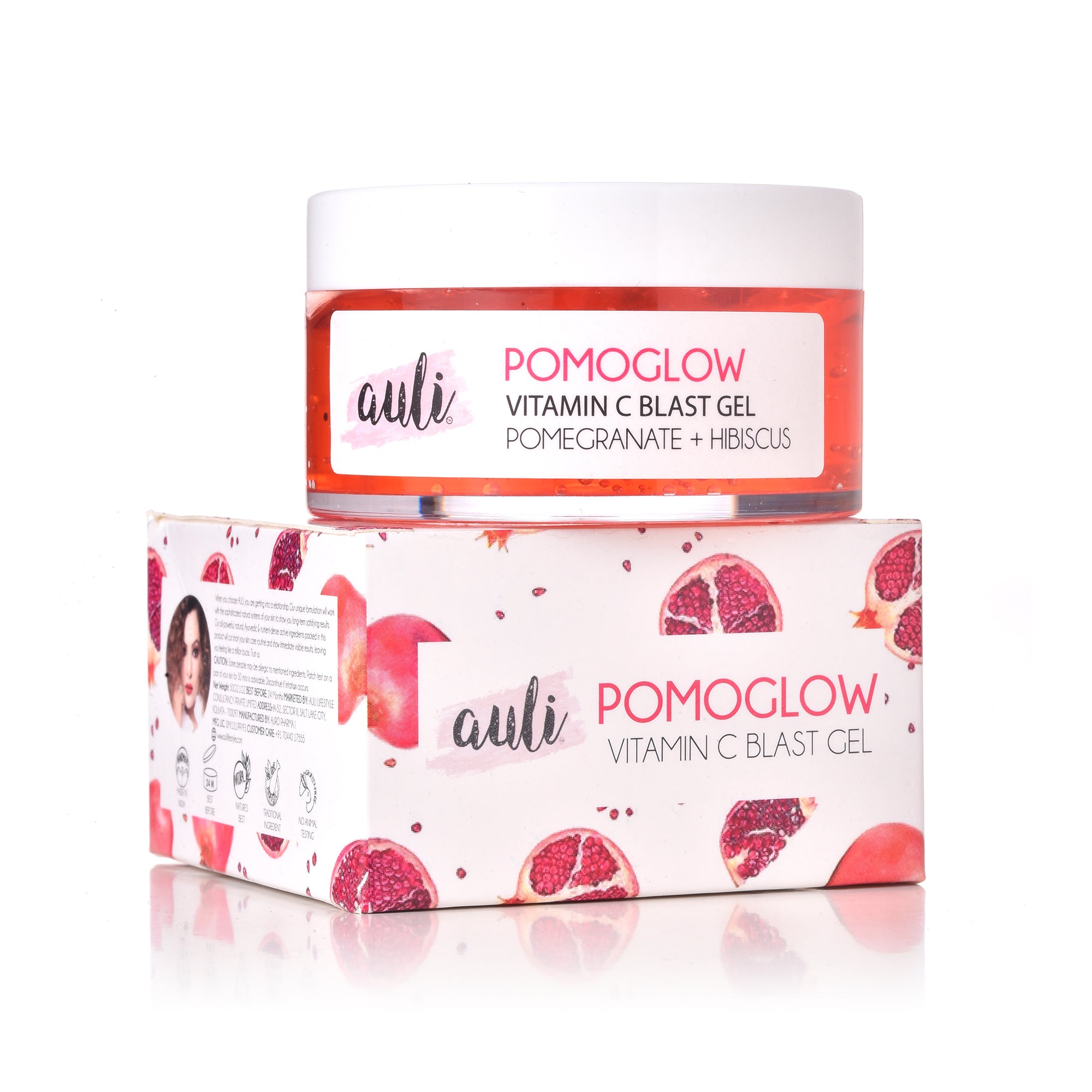 Auli Pomoglow Pomegranate and Vitamin C Blast Gel for all skin types, rich in Antioxidants ,helps treat sun damage and hydrates skin deeply - 50GM