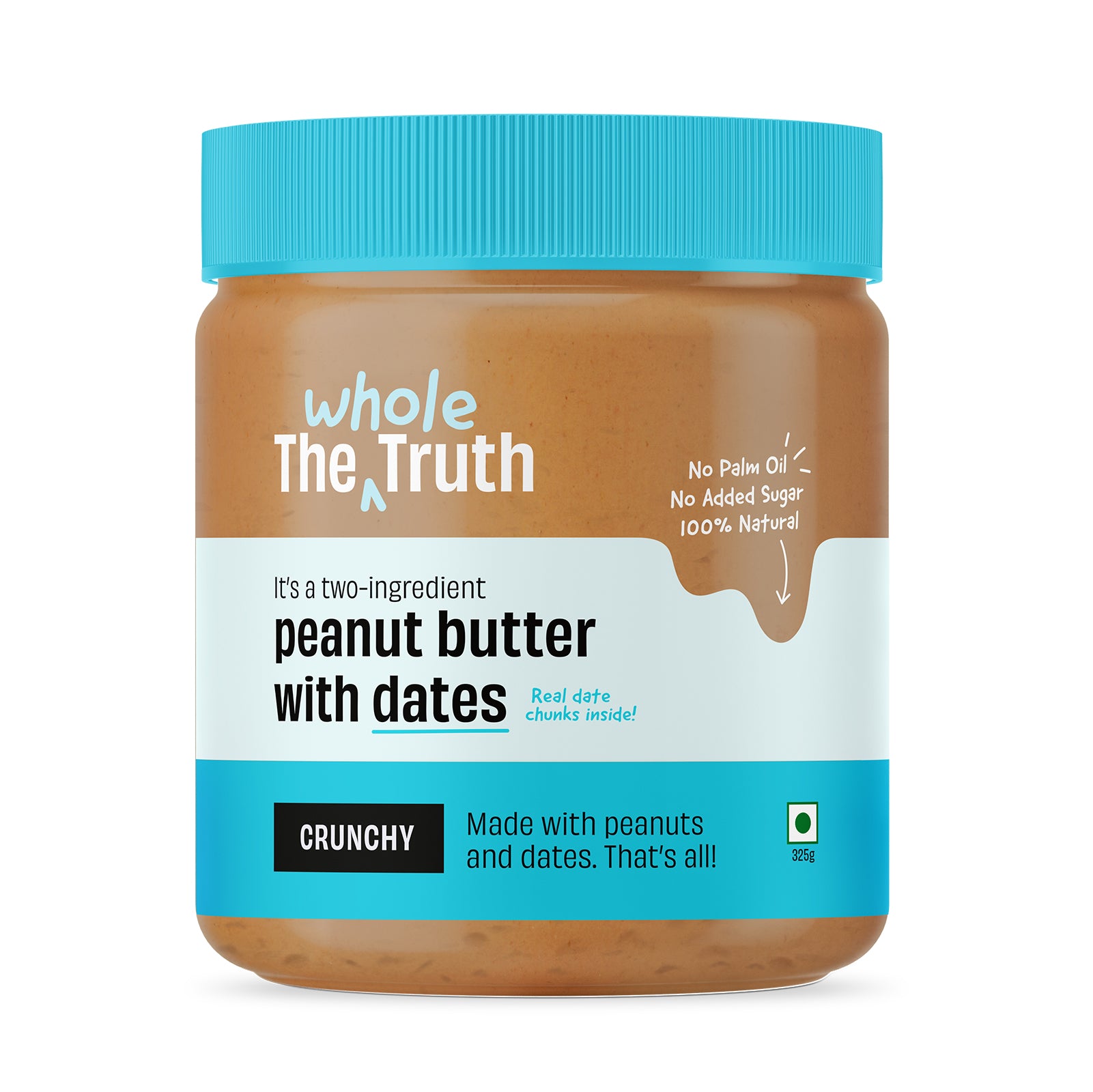 The Whole Truth - Peanut Butter with Dates - Crunchy | No Added Sugar | No Artificial Sweeteners | No Palm Oil | Vegan | Gluten Free | No Preservatives | 100% Natural