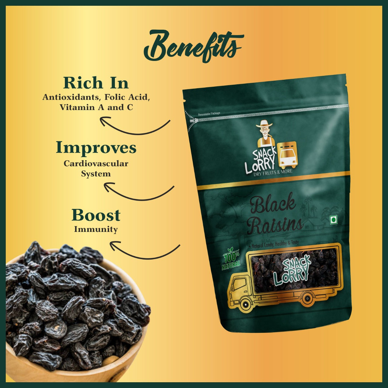 Snacklorry Black Raisins | 250g