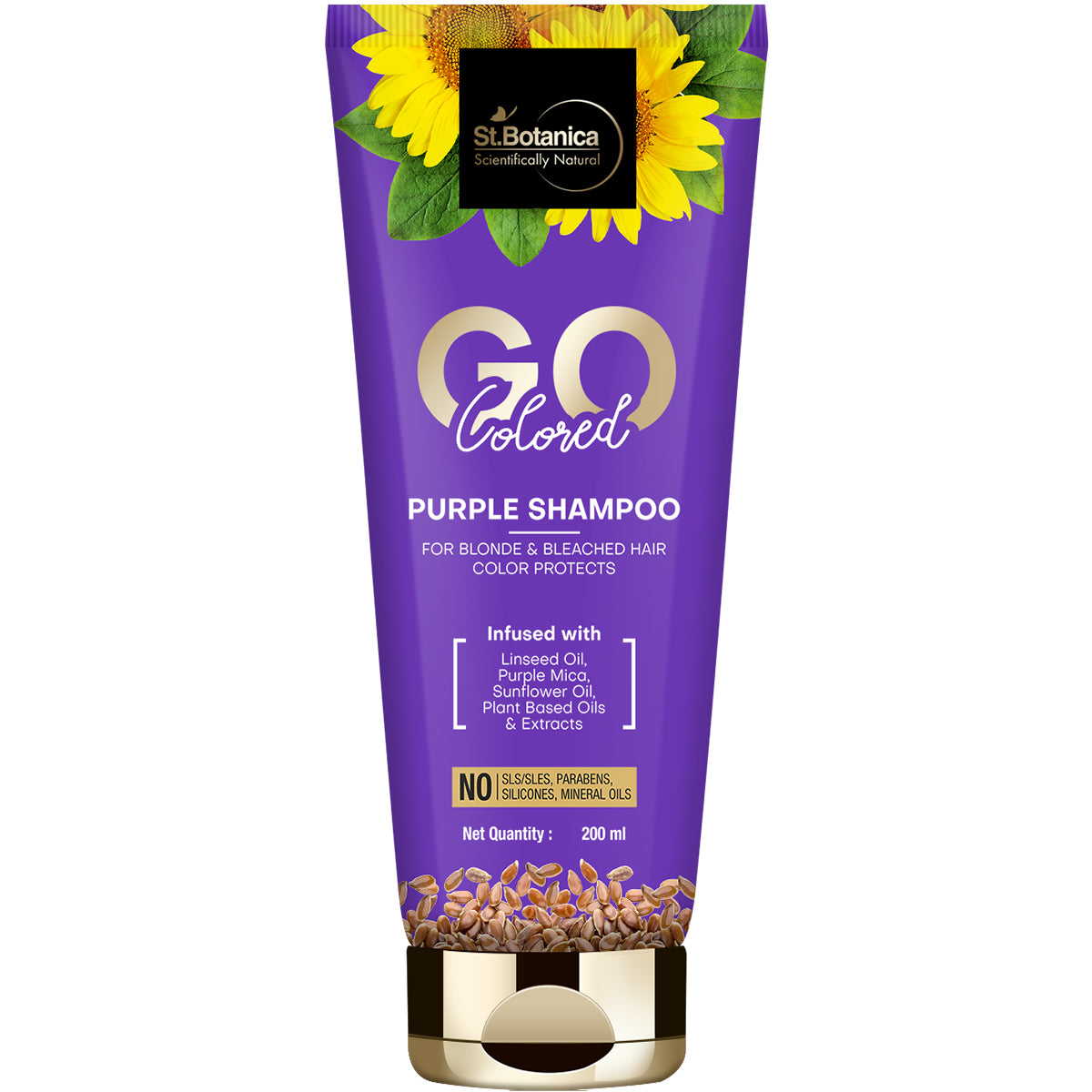 St.Botanica GO Colored Purple Hair Shampoo - With Linseed, Purple Mica, Sunflower Oil, No SLS / Sulphate, Paraben, Silicones, Colors, 200 ml