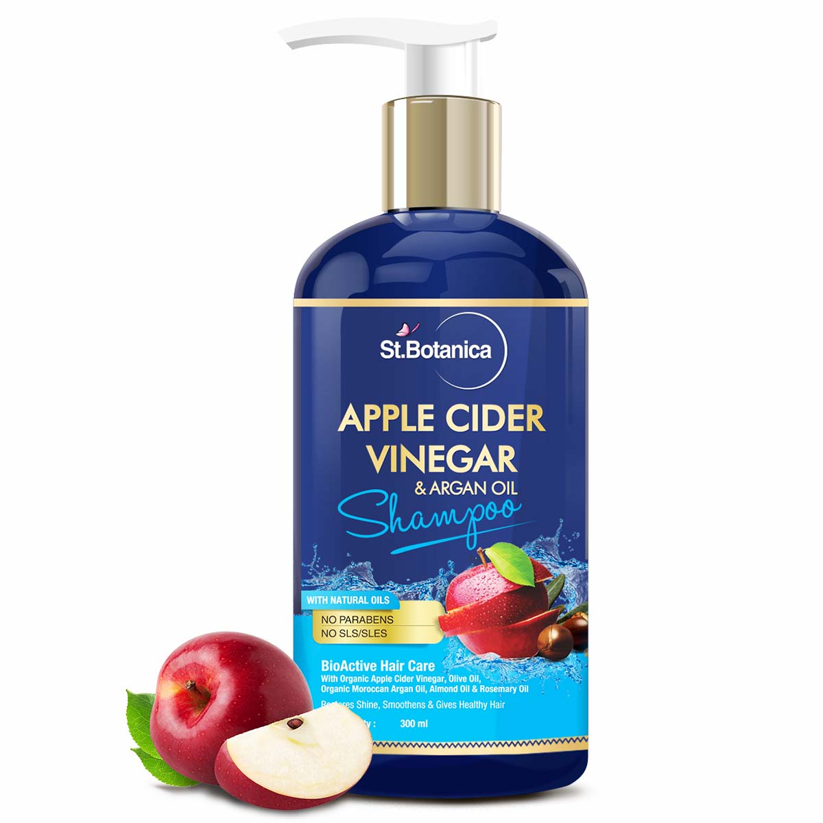 St.Botanica Apple Cider Vinegar & Organic Argan Oil Hair Shampoo - 300ml - No Sulphate, No Parabens, No Silicon