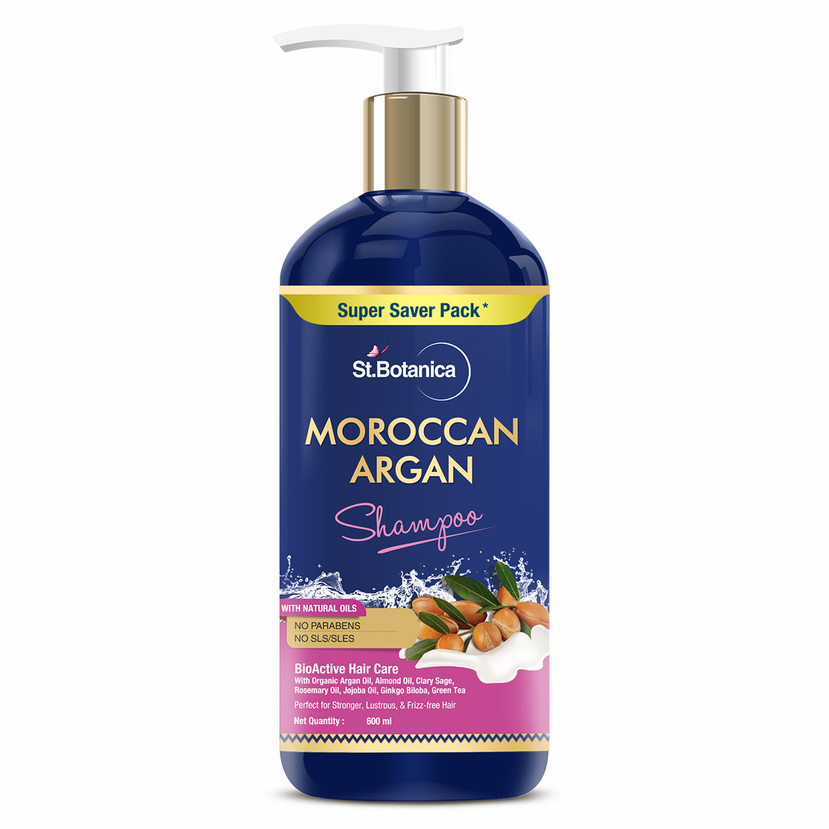 St.Botanica Moroccan Argan Hair Shampoo, 600ml with Moroccan Argan Oil to Nourish Dull & Dry Hair | Cruelty Free & Vegan | Paraben Free | No SLS/SLES