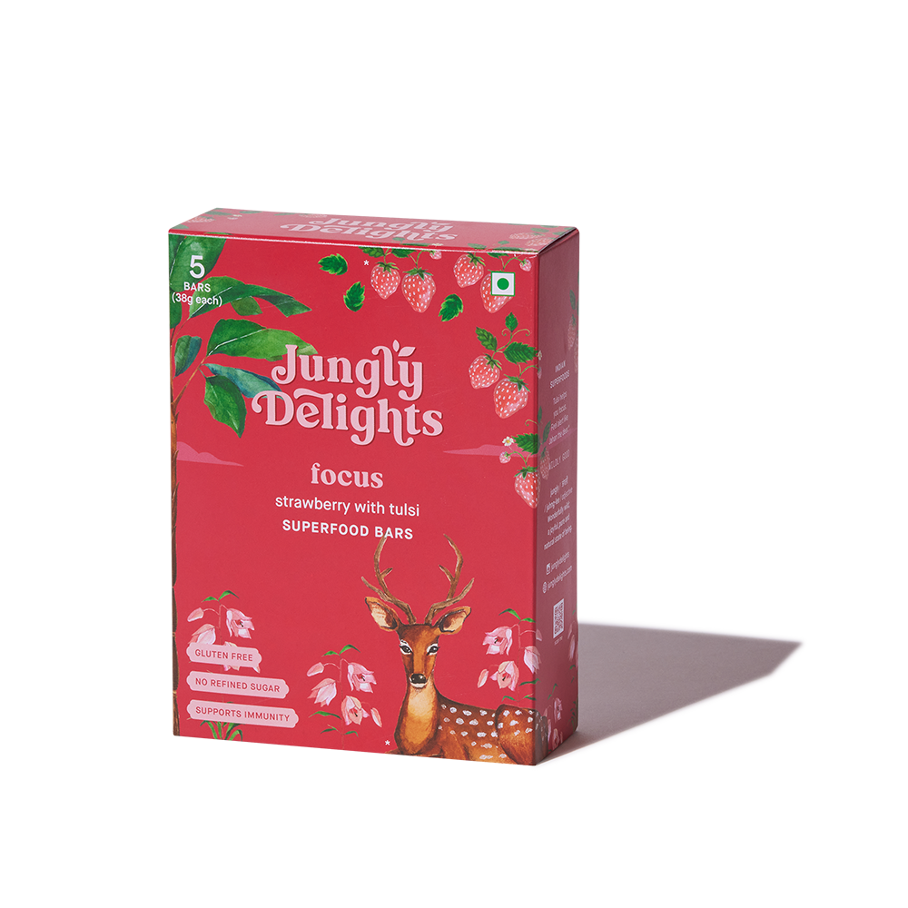 Jungly Delights Energy Bar | Strawberry with Tulsi | Focus Superfood | 5NX38g