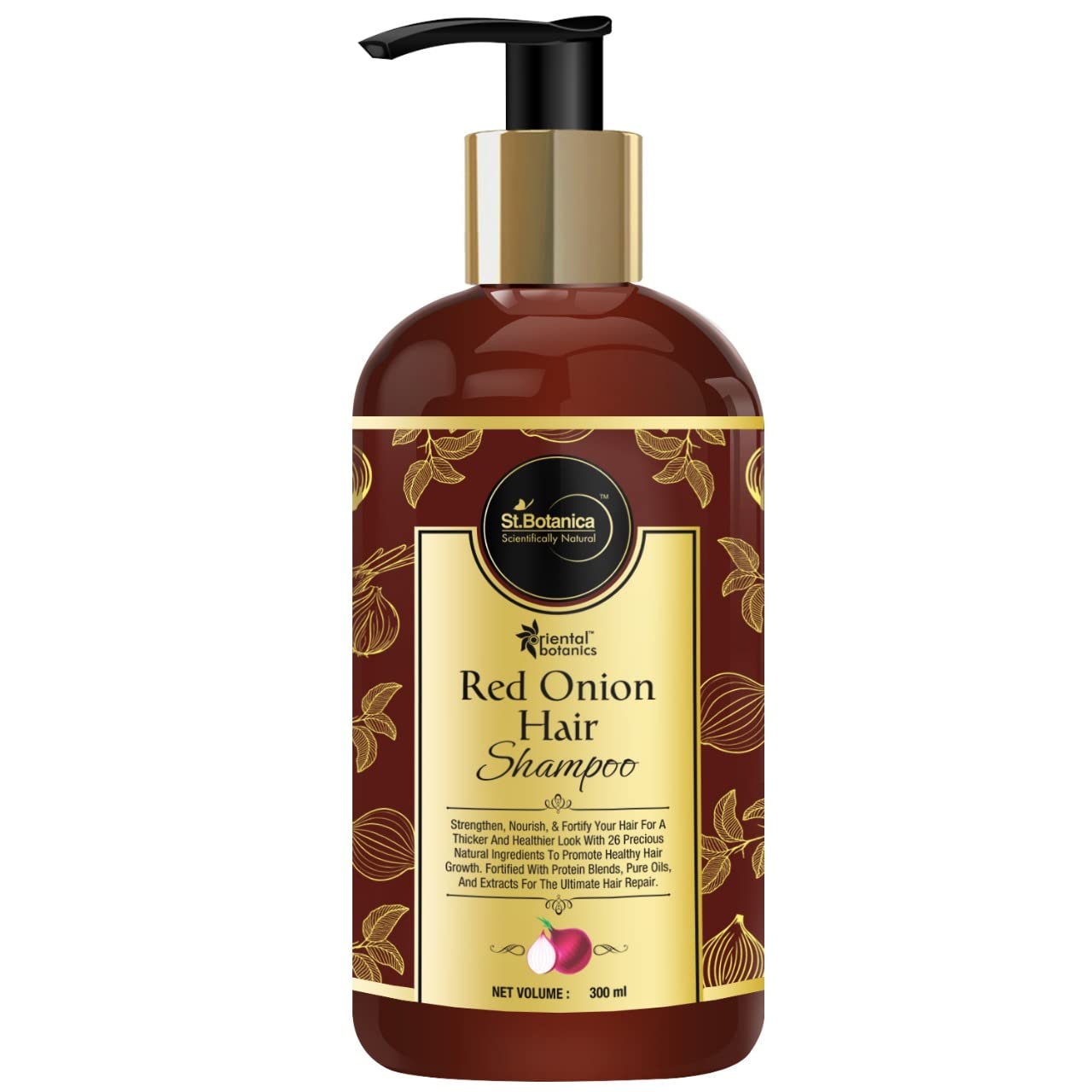 Oriental Botanics Red Onion Hair Shampoo, With Red Onion Oil, 27 Botanical Actives, Biotin, Argan Oil, Caffeine, Protein, Controls Hair Loss & Supports Healthy Hair Growth, 300 ml