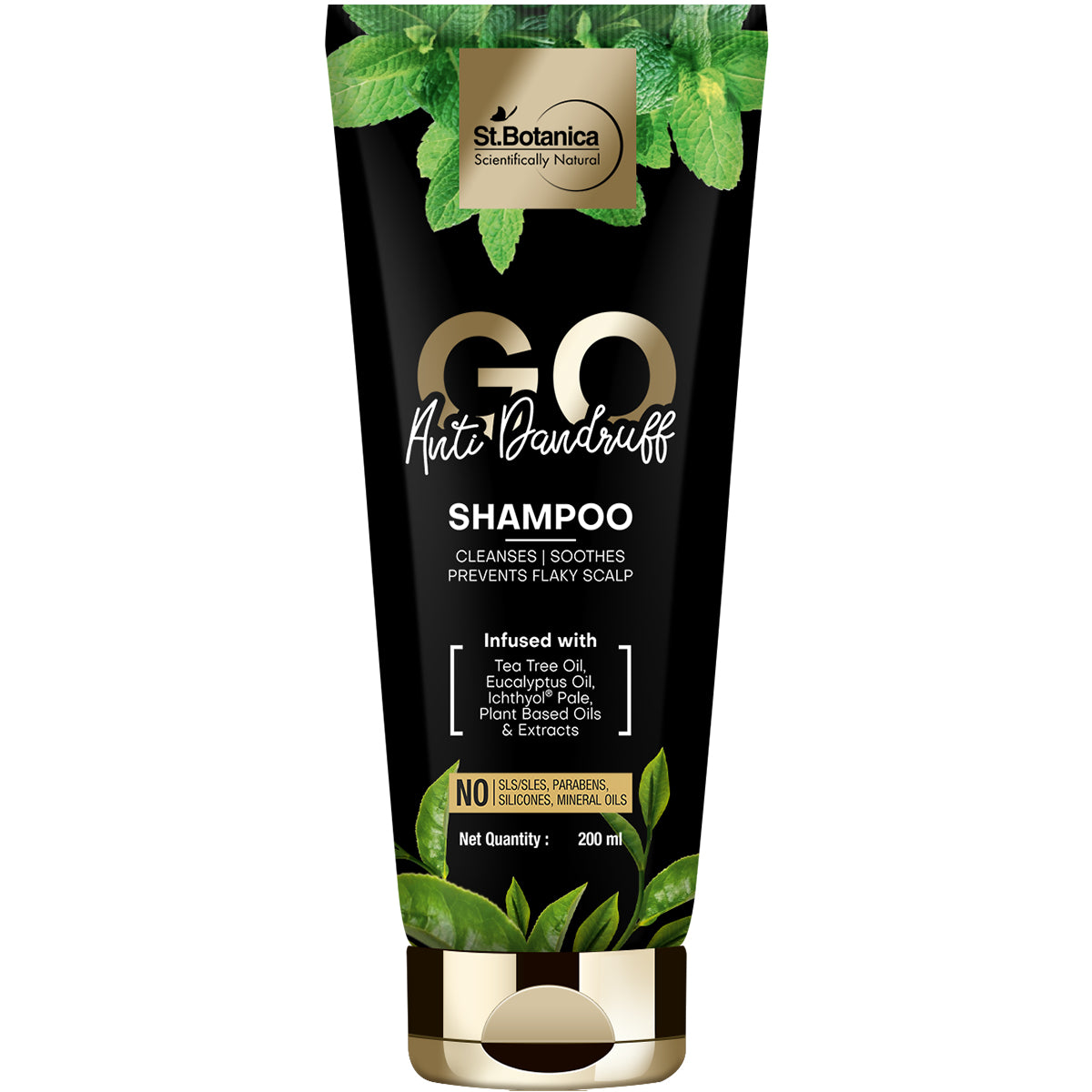 St.Botanica Go Anti-Dandruff Hair Shampoo - With Ichthyol Pale, Tea Tree, Eucalyptus Oil, No Sls/ Sulphate, Paraben, Silicones, Colors, 200 ml