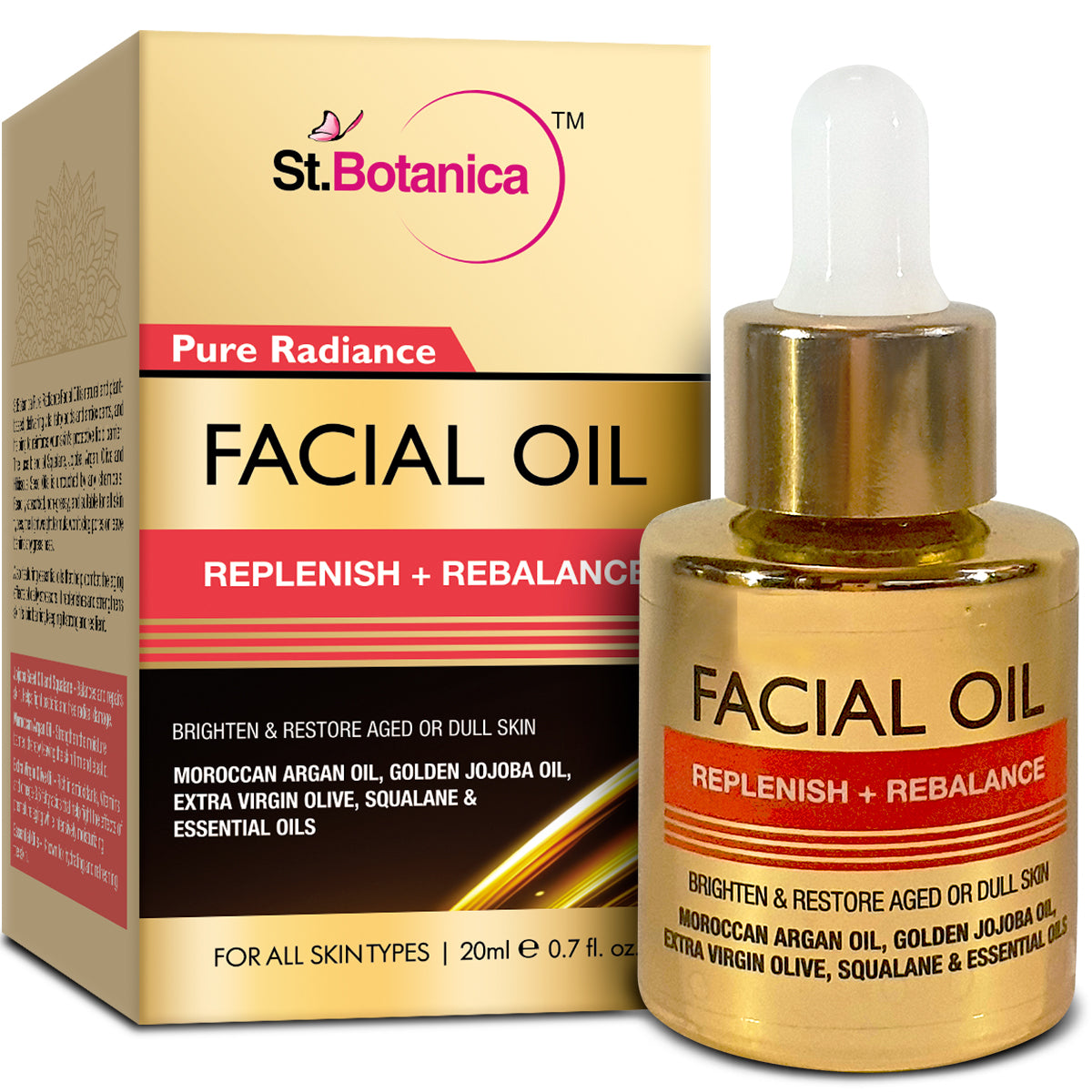 St.Botanica Pure Radiance Facial Oil Replenish + Rebalance - Brighten & Restore Aged or Dull Skin, 20 ml (STBOT574)