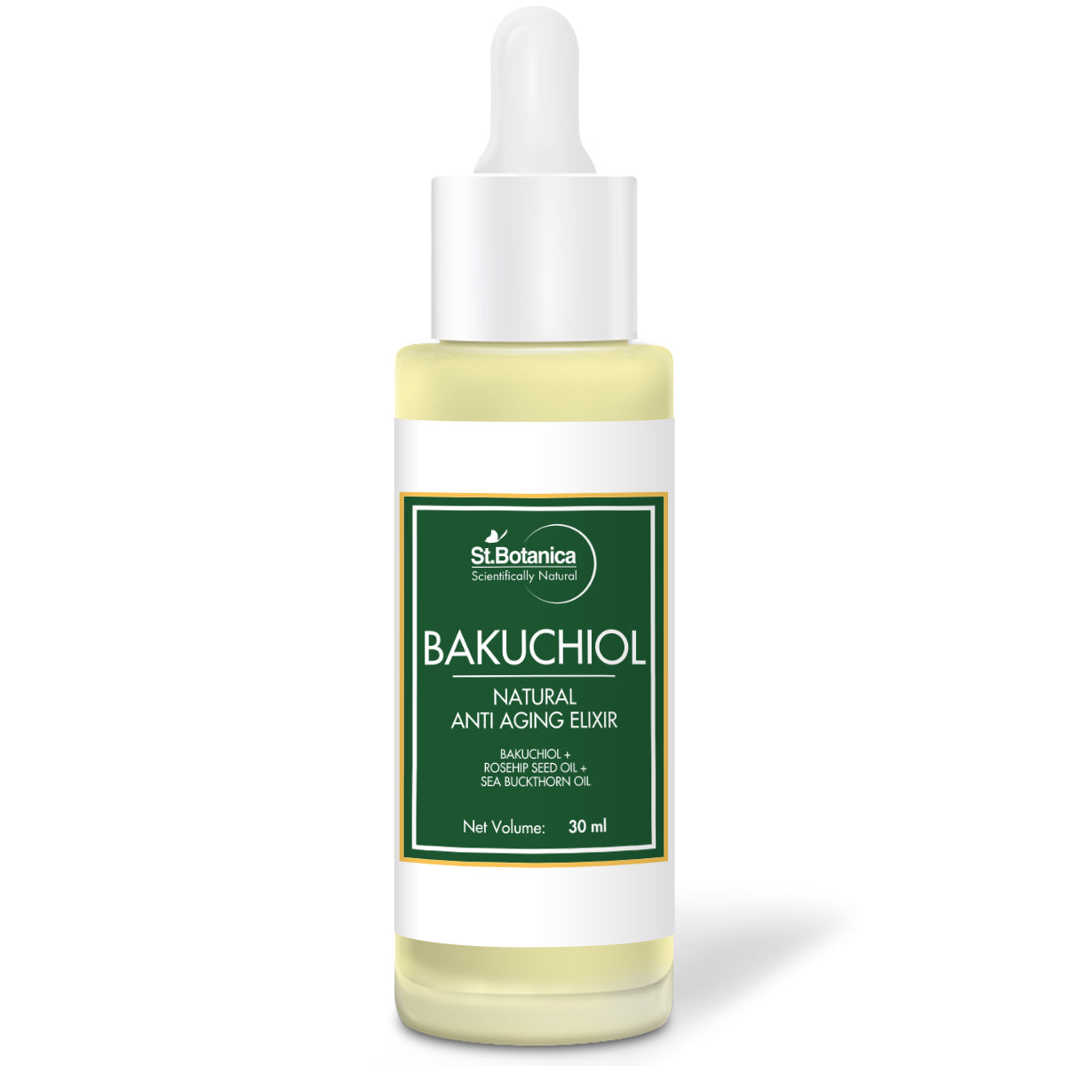 StBotania Bakuchiol Face Oil Natural Anti Aging Elixir With Rosehip Seed Oil, Sea Buckthorn Oil, Marula Oil, 30 ml
