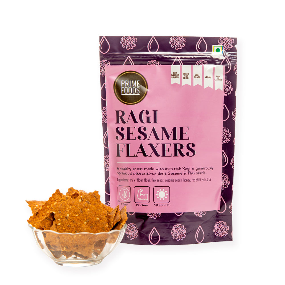 Prime Foods Ragi Crackers with Sesame and Flax Seeds - Pack of 4