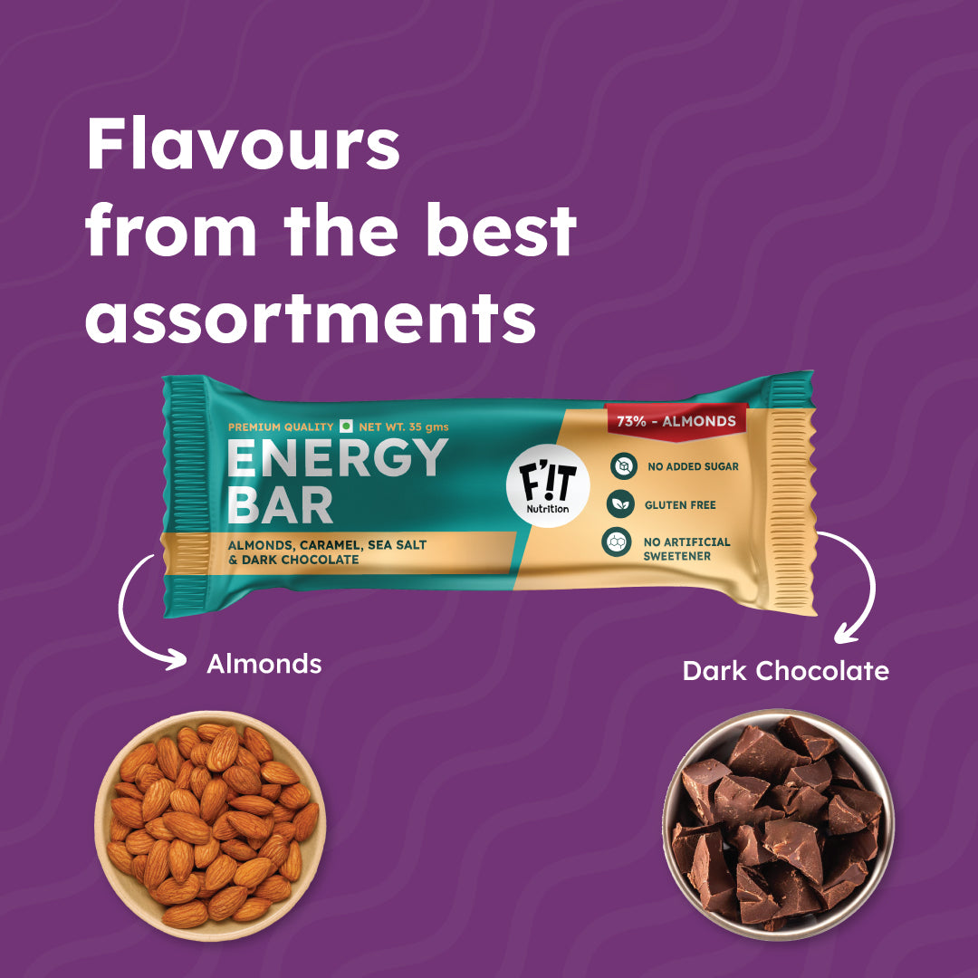 FiT Nutrition Energy Bar | Almonds(73%), Sea Salt & Dark Chocolate | No Added Sugar | Pack of 4 | 140g (35g X 4)