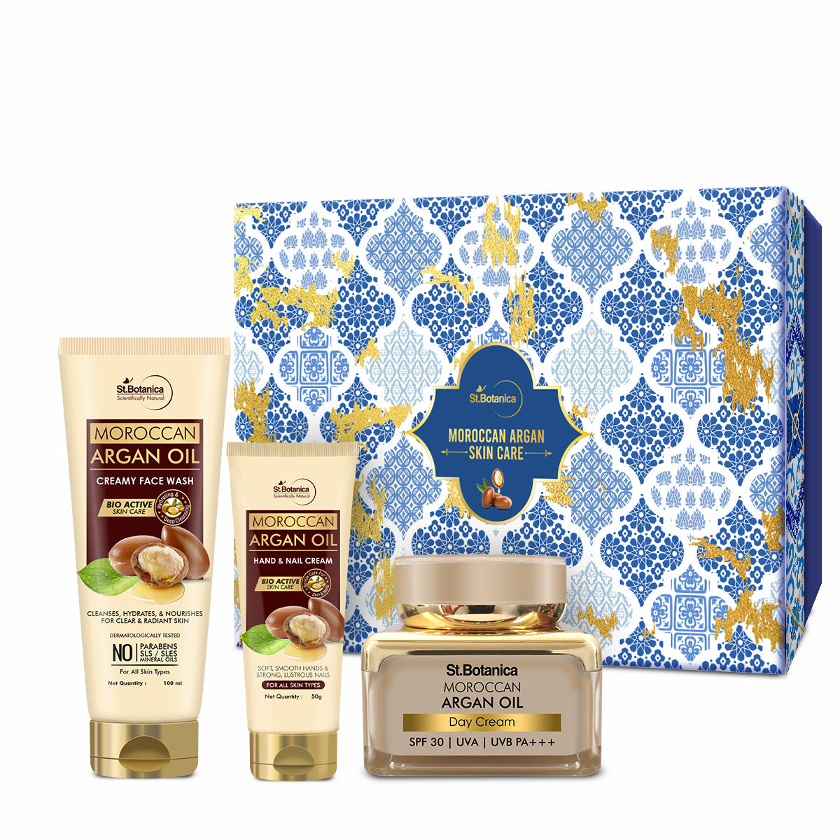 St.Botanica Moroccan Argan Skincare Kit | Day Cream, Face Wash & Hand & Nail Cream | Nourishes Skin