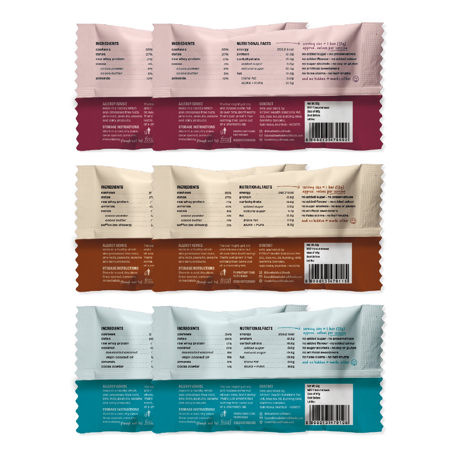 The Whole Truth Protein Bars | The Choco Heavy Box | Pack of 6 (6 x 52g) | No Added Sugar | All Natural