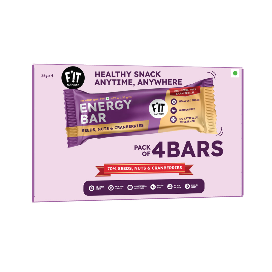 FiT Nutrition Energy Bar | Seeds, Nuts & Cranberries (70%) | No Added Sugar | Pack of 4 | 140g (35g X 4)