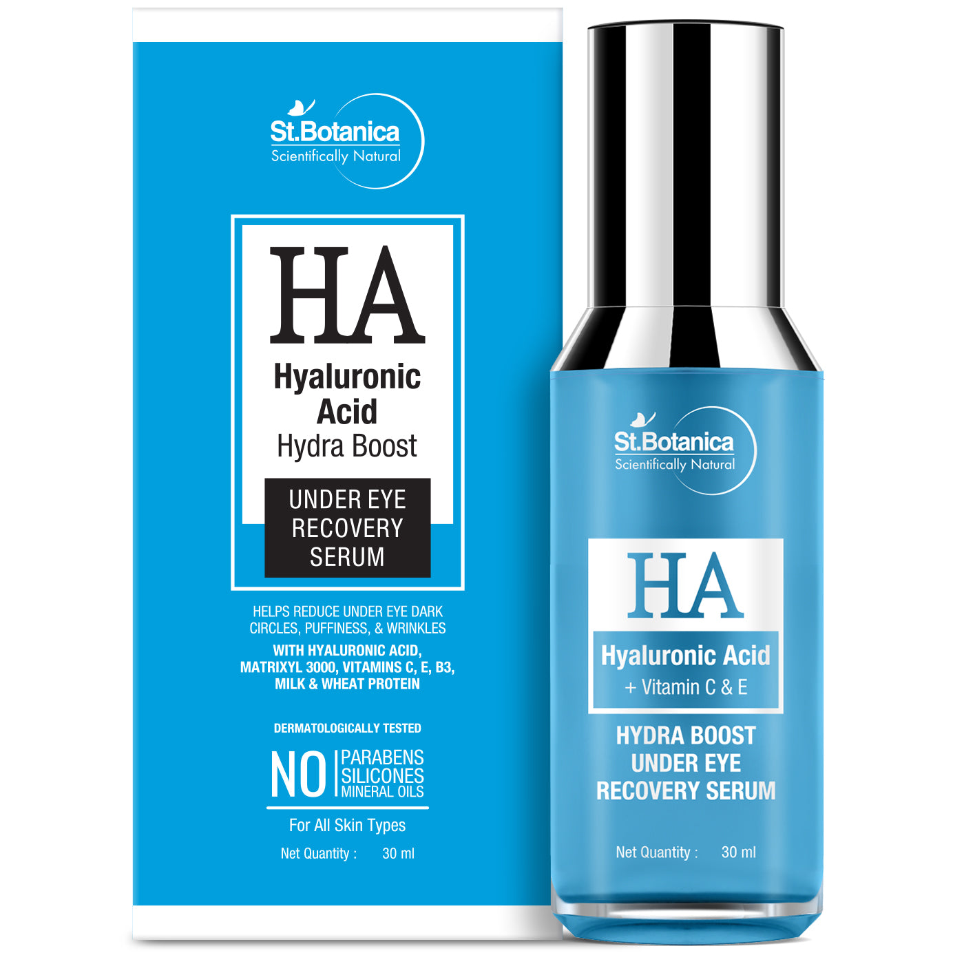 St.Botanica Hyaluronic Acid Hydra Boost Under Eye Recovery Serum - For Dark Circles, Puffiness & Wrinkle, 30 ml
