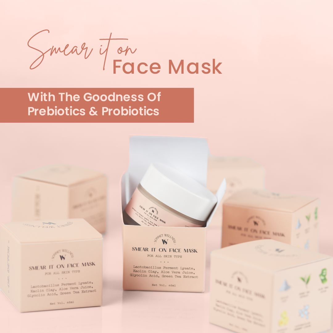 Sonnet Wellness Face Mask | Probiotic & Prebiotic | Kaolin Clay | Green Tea Extract | Glycolic Acid | Aloe Juice | All Skin Types | 45ml