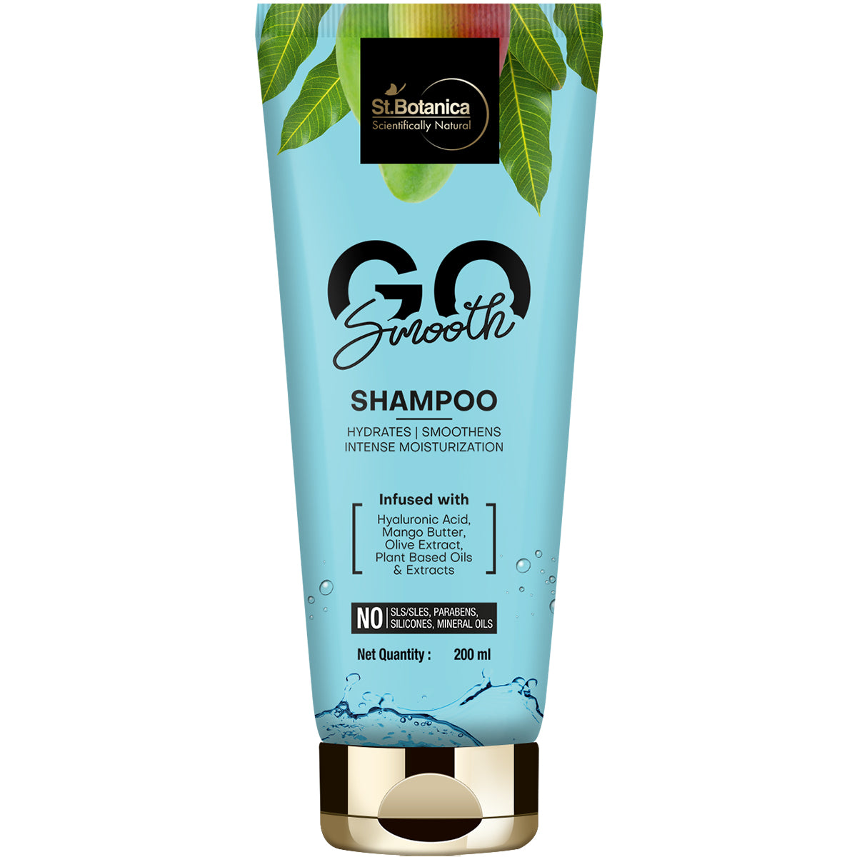 St.Botanica GO Smooth Hair Shampoo - With Hyaluronic Acid, Mango Butter, Olive Extracts, No SLS / Sulphate, Paraben, Silicones, Colors, 200 ml