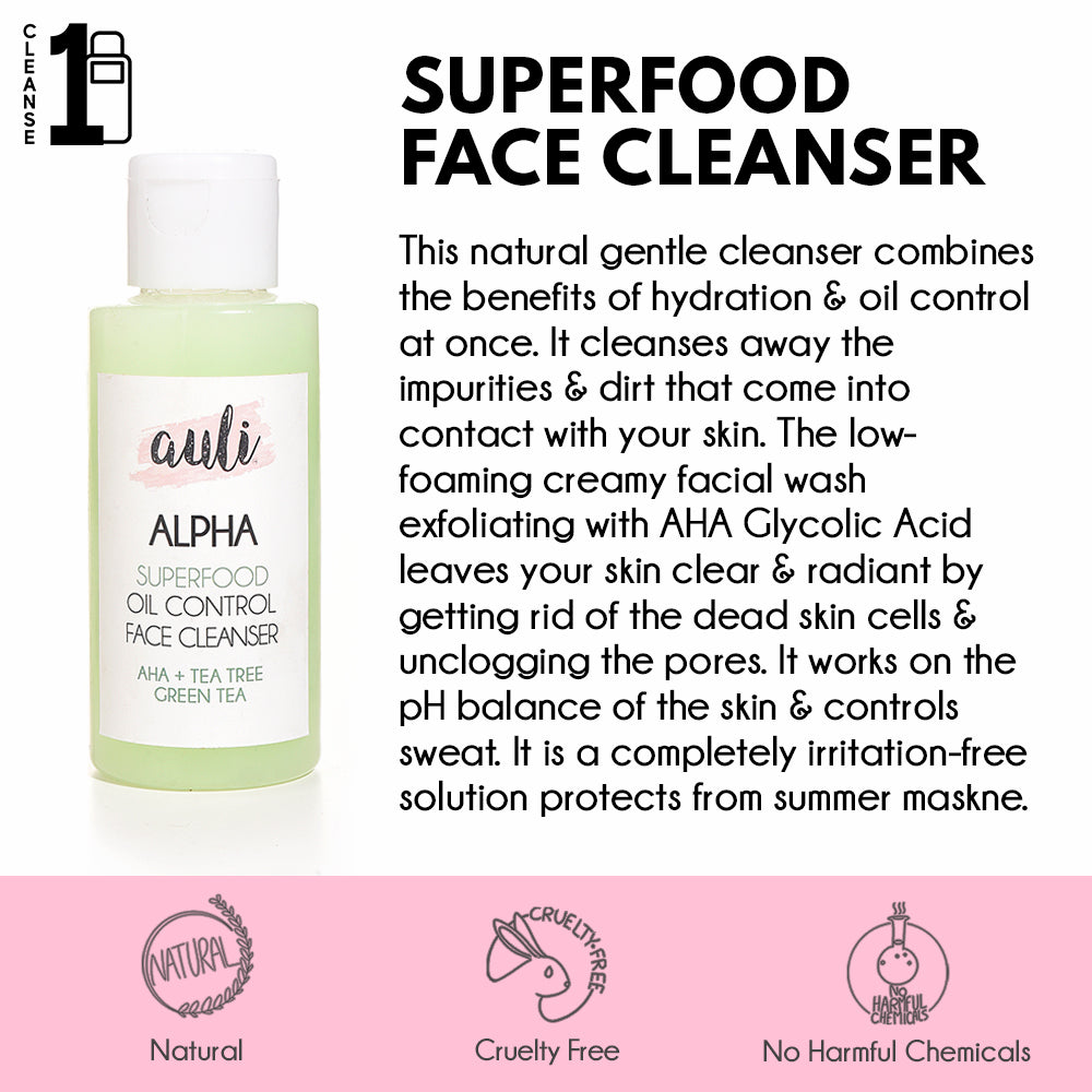 Auli Alpha AHA 5% and Green Tea No Foaming Face Wash for all skin types, prevents acne by cleansing out pores - 100ML