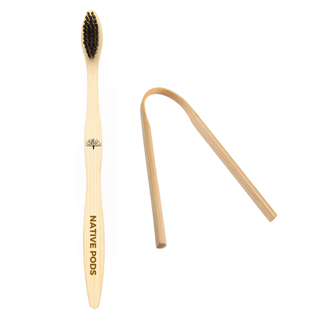 Native Pods Bamboo Toothbrush & Tongue-Cleaner | Charcoal Activated | Soft Bristles