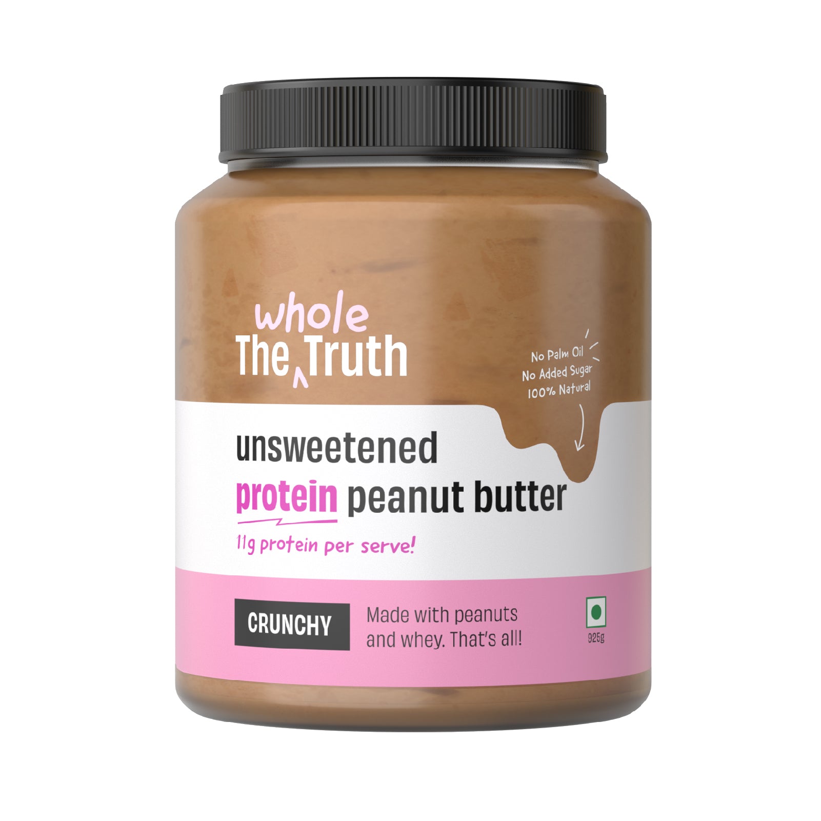 The Whole Truth - Unsweetened Protein Peanut Butter - Crunchy | All Natural | Gluten Free | Vegan | 925g