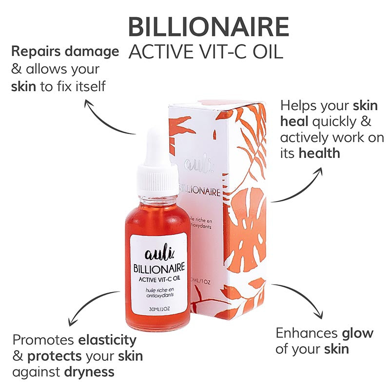 Auli Billionaire Vitamin C and Turmeric Facial Oil for all skin types, helps in moisturising dry flaky skin and repairs damaged skin - 30ML