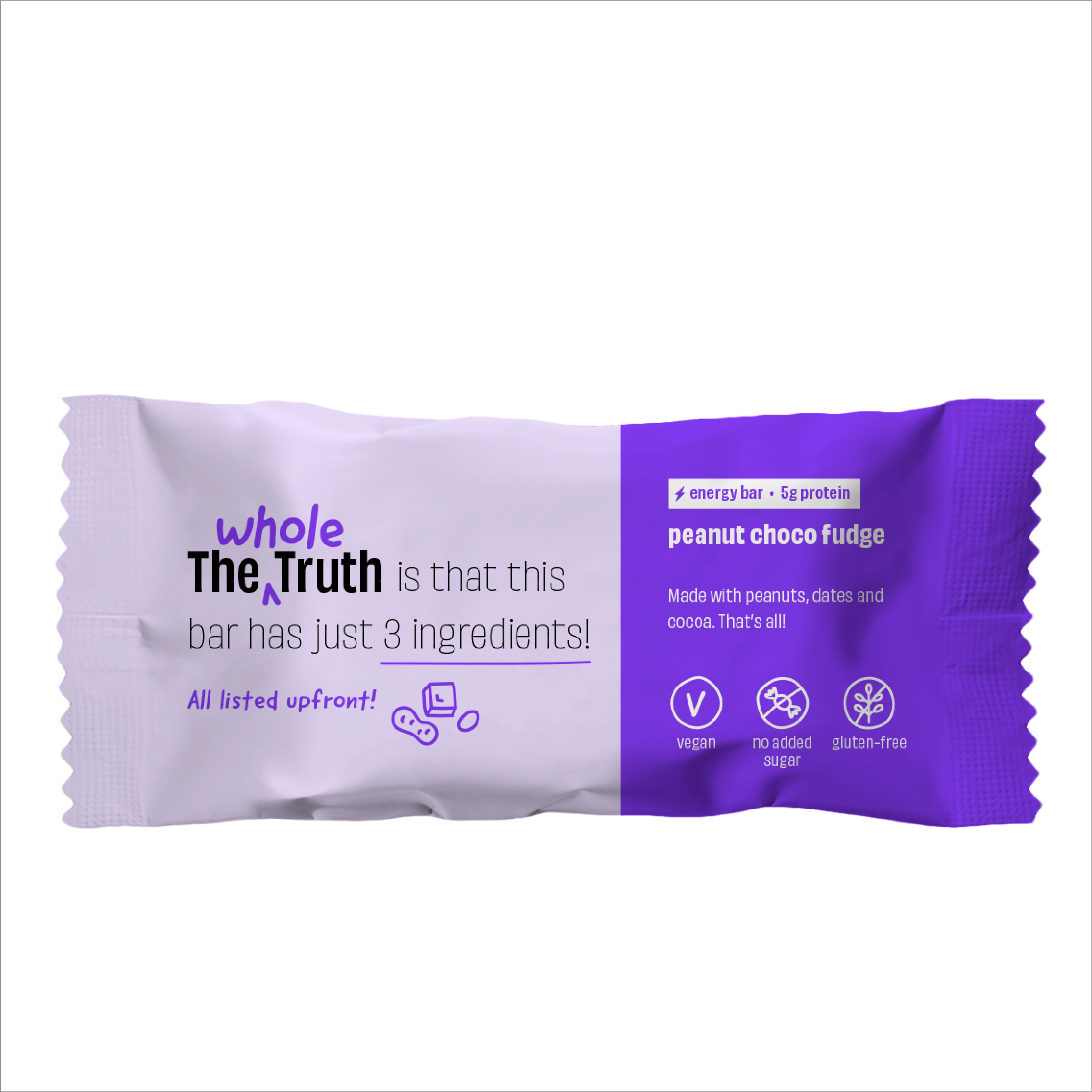 The Whole Truth - Energy Bars | Peanut Choco Fudge | Pack of 6 x 40g | Dairy Free and Sugarfree | No Artificial Sweetener | Vegan | No Preservatives | All Natural | Healthy Snacks