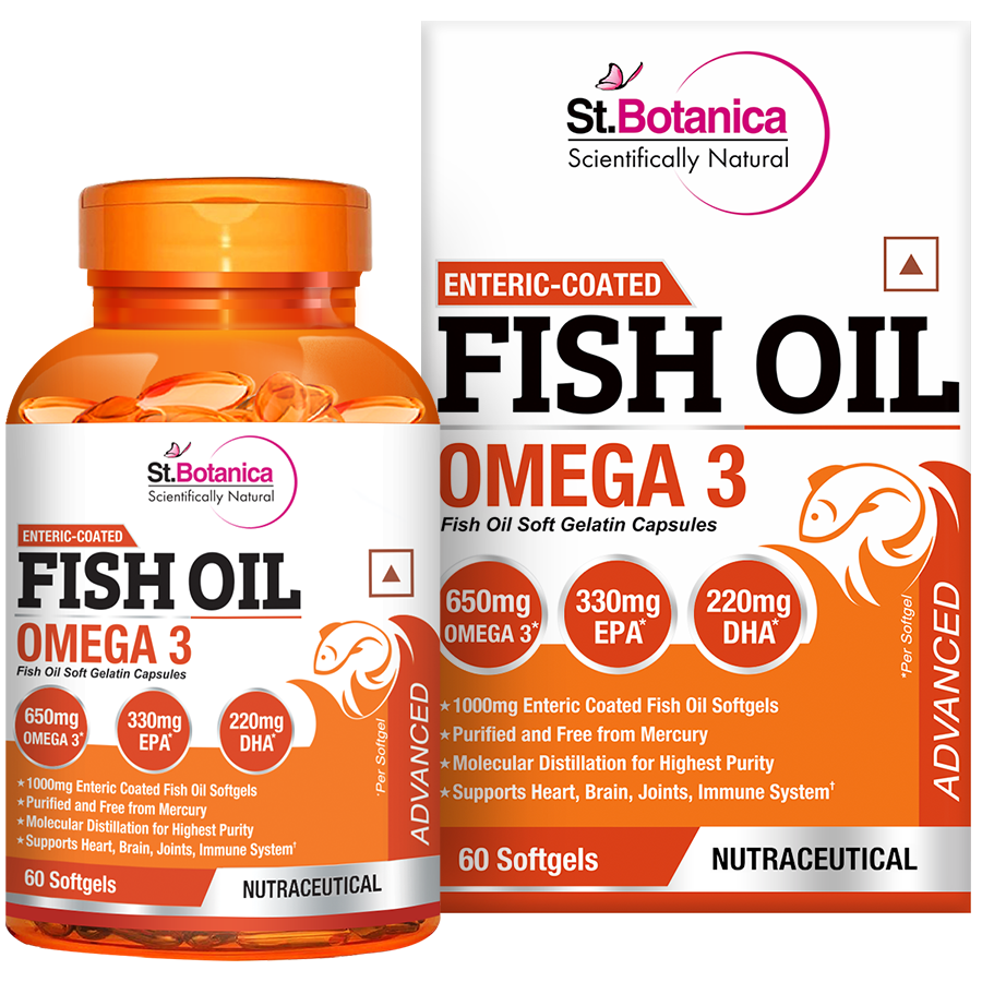 St.Botanica Fish Oil 1000mg Advanced Double Strength 650mg Omega 3 with 330mg EPA, 220mg DHA - 60 Softgels