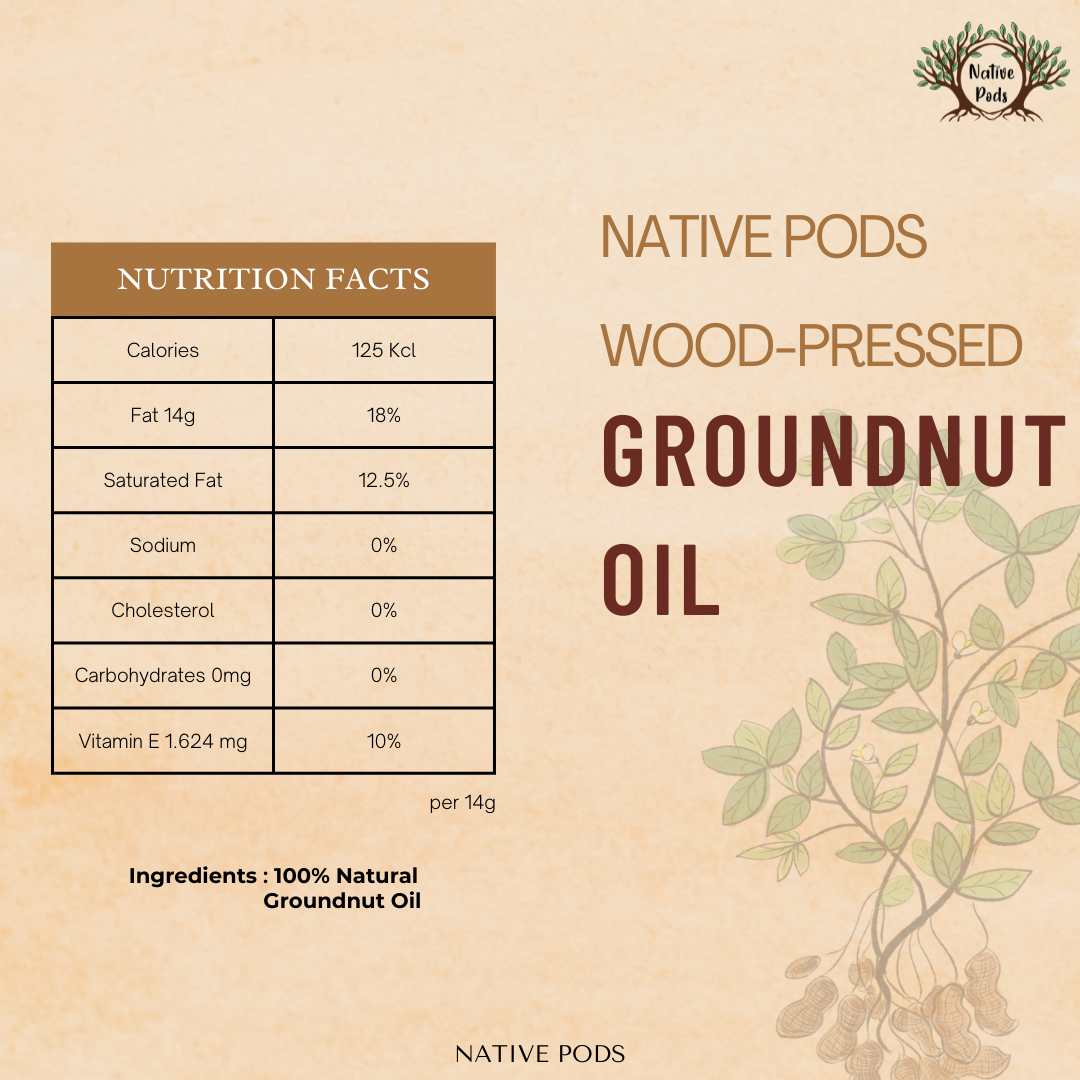 Native Pods Cold Press Groundnut Oil - Kacchi Ghani/ Chekku/ Kolhu - Unrefined/Unfiltered