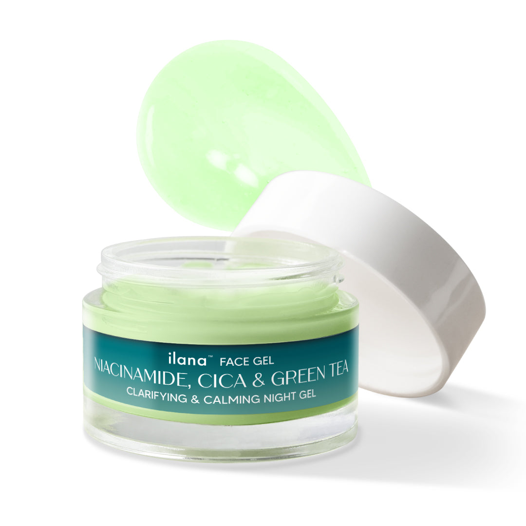 Ilana - Clarifying and calming night gel with 3% Niacinamide, Green Tea and Cica - For acne free and nourished skin - 50gms