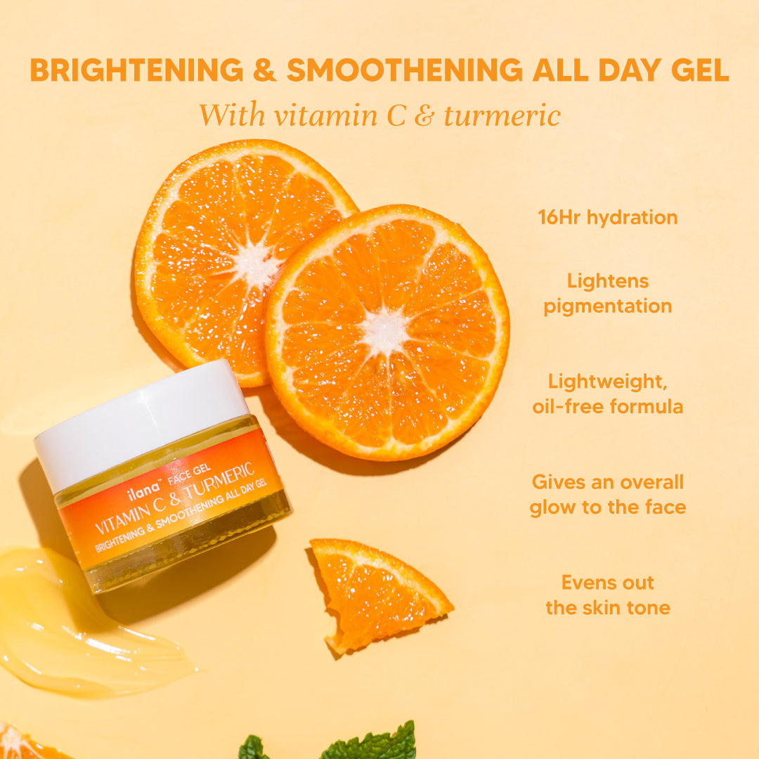 Ilana - Brightening and smoothening all day gel with 2% Vitamin C & Turmeric - For Radiant Skin - 50gms