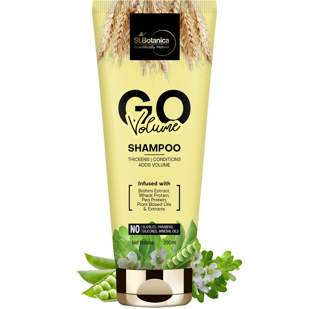 St.Botanica Go Volume Hair Shampoo - With Brahmi Extract, Wheat Protein, Pea Protein, No Sls/ Sulphate, Paraben, Silicones, Colors, 200 ml