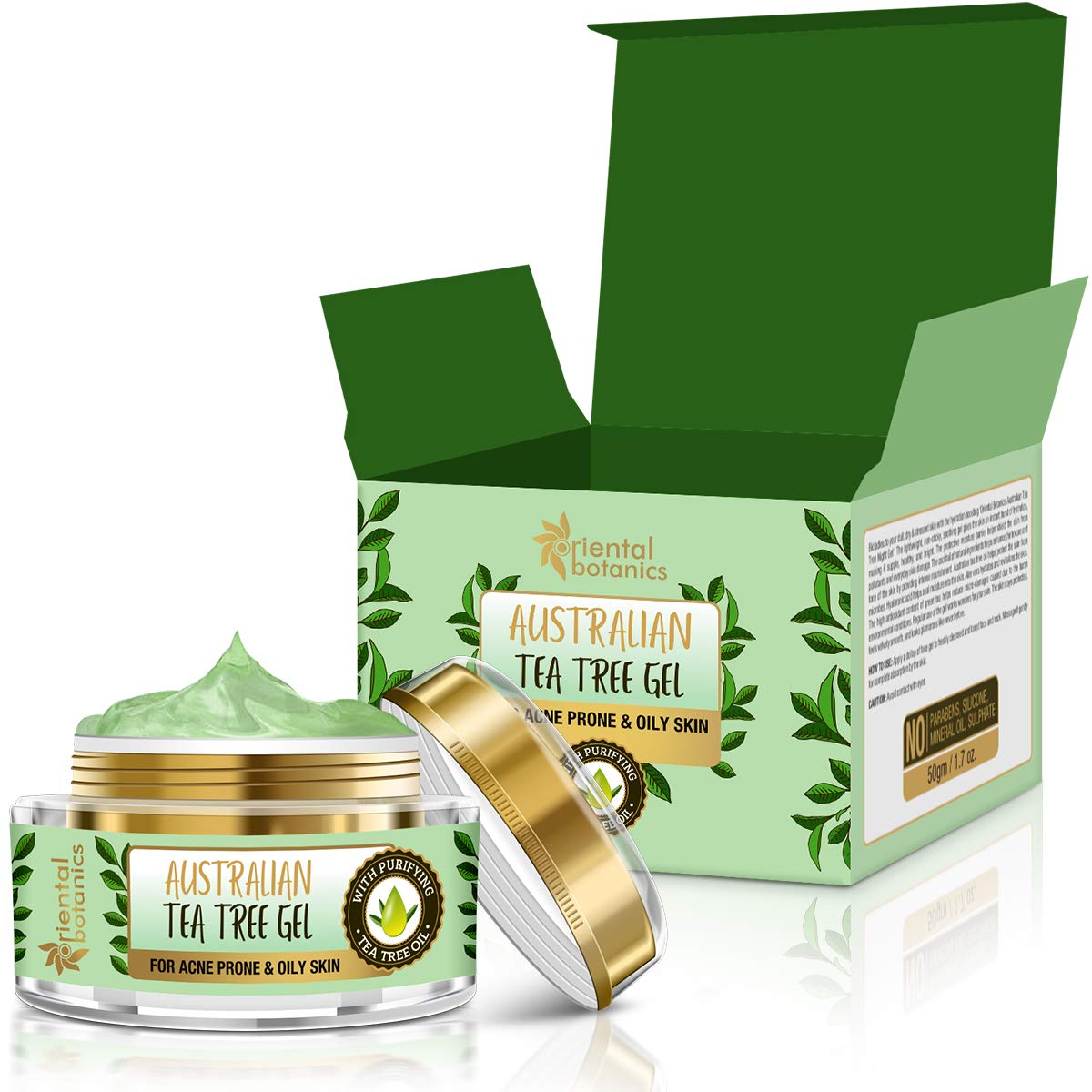 Oriental Botanics Australian Tea Tree Face Gel 50ml | Day or Night Cream For Acne Prone & Oily Skin, No SLS and Paraben (ORBOT69)