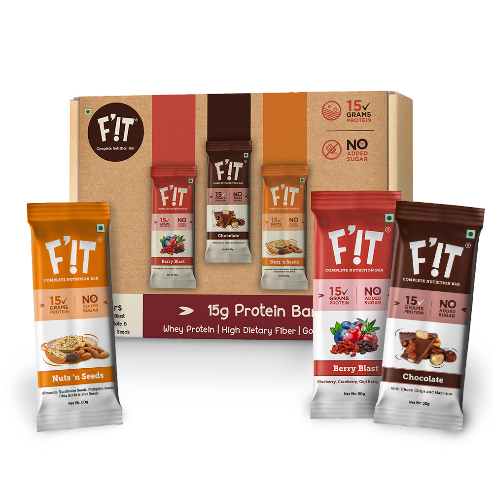 FiT Nutrition 15g Whey Protein Bar | Assorted | Pack of 6 x 50gm